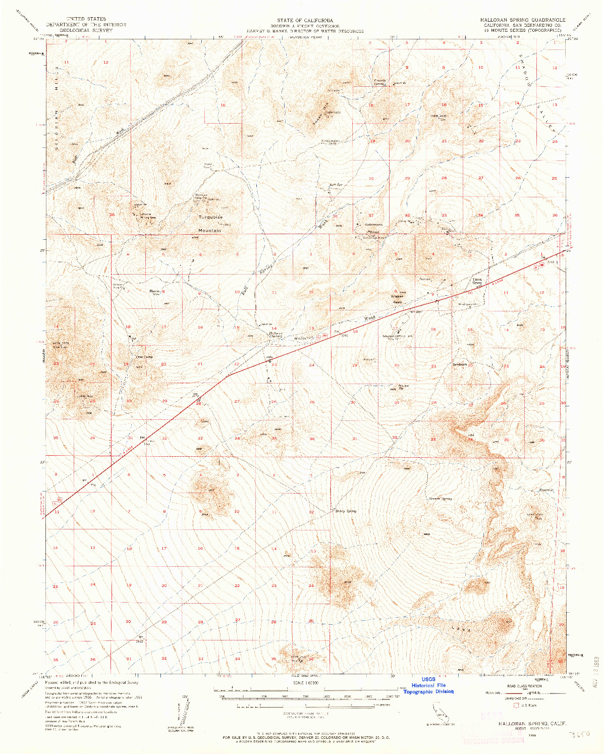USGS 1:62500-SCALE QUADRANGLE FOR HALLORAN SPRING, CA 1956
