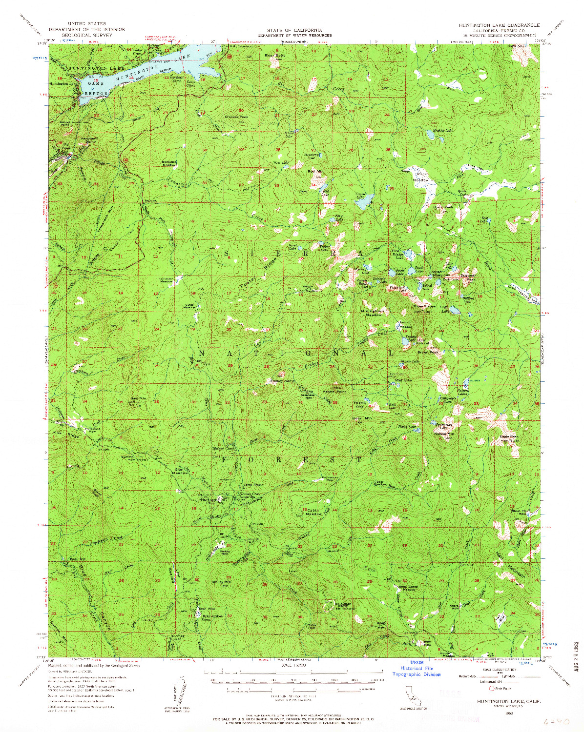 USGS 1:62500-SCALE QUADRANGLE FOR HUNTINGTON LAKE, CA 1953