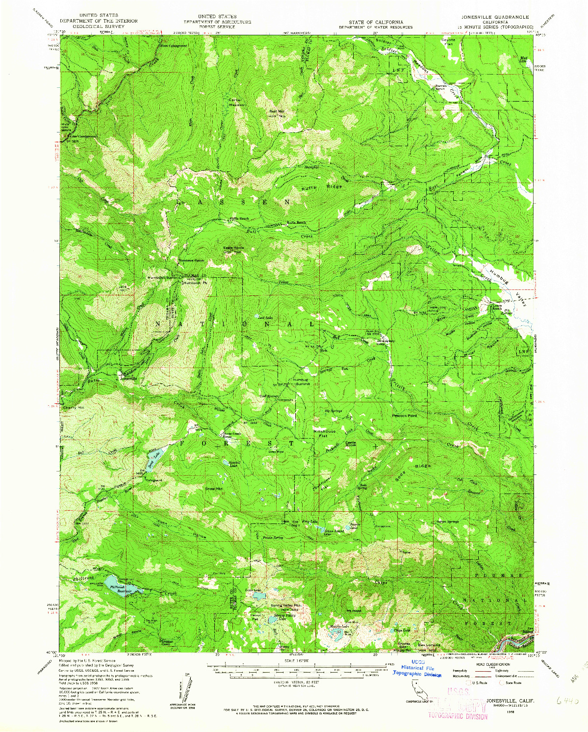 USGS 1:62500-SCALE QUADRANGLE FOR JONESVILLE, CA 1958