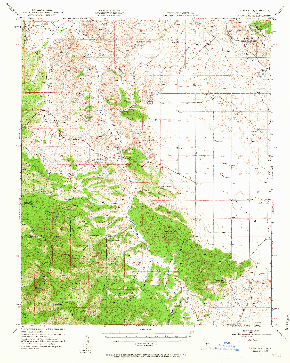 USGS 1:62500-SCALE QUADRANGLE FOR LA PANZA, CA 1952