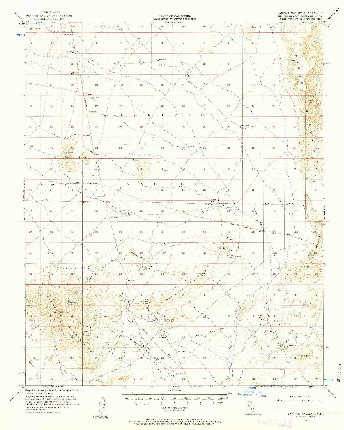 USGS 1:62500-SCALE QUADRANGLE FOR LANFAIR VALLEY, CA 1956