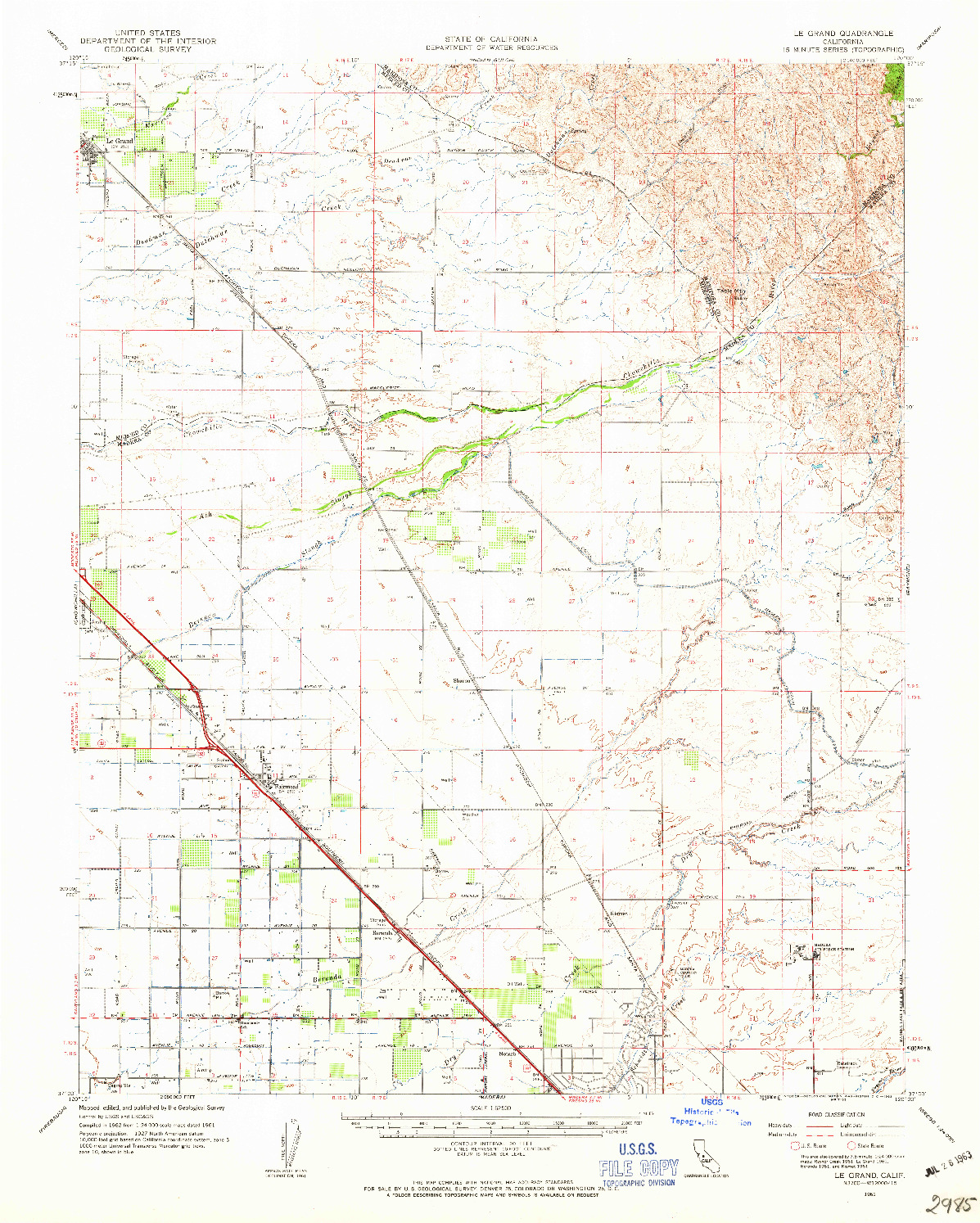 USGS 1:62500-SCALE QUADRANGLE FOR LE GRAND, CA 1961