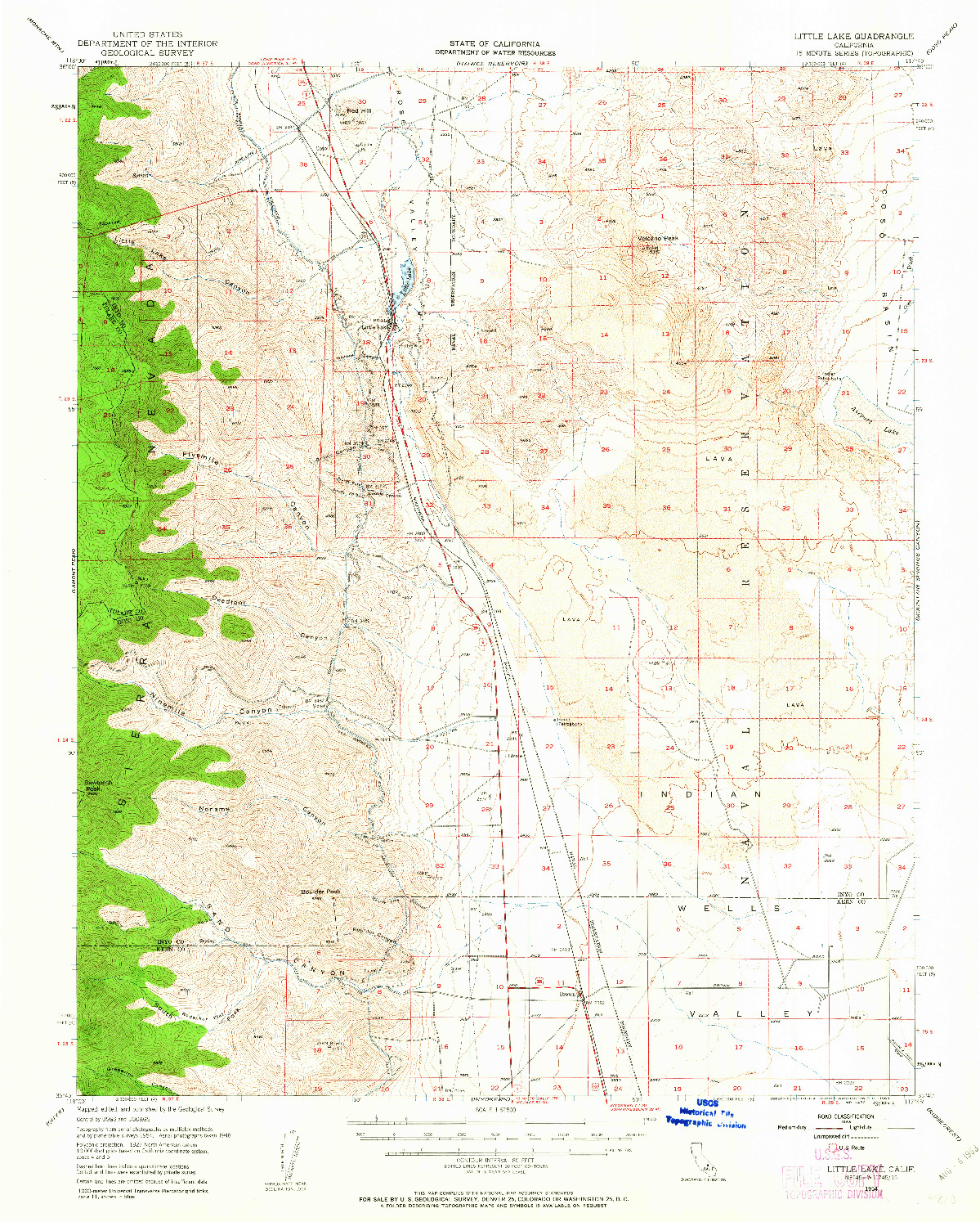 USGS 1:62500-SCALE QUADRANGLE FOR LITTLE LAKE, CA 1954