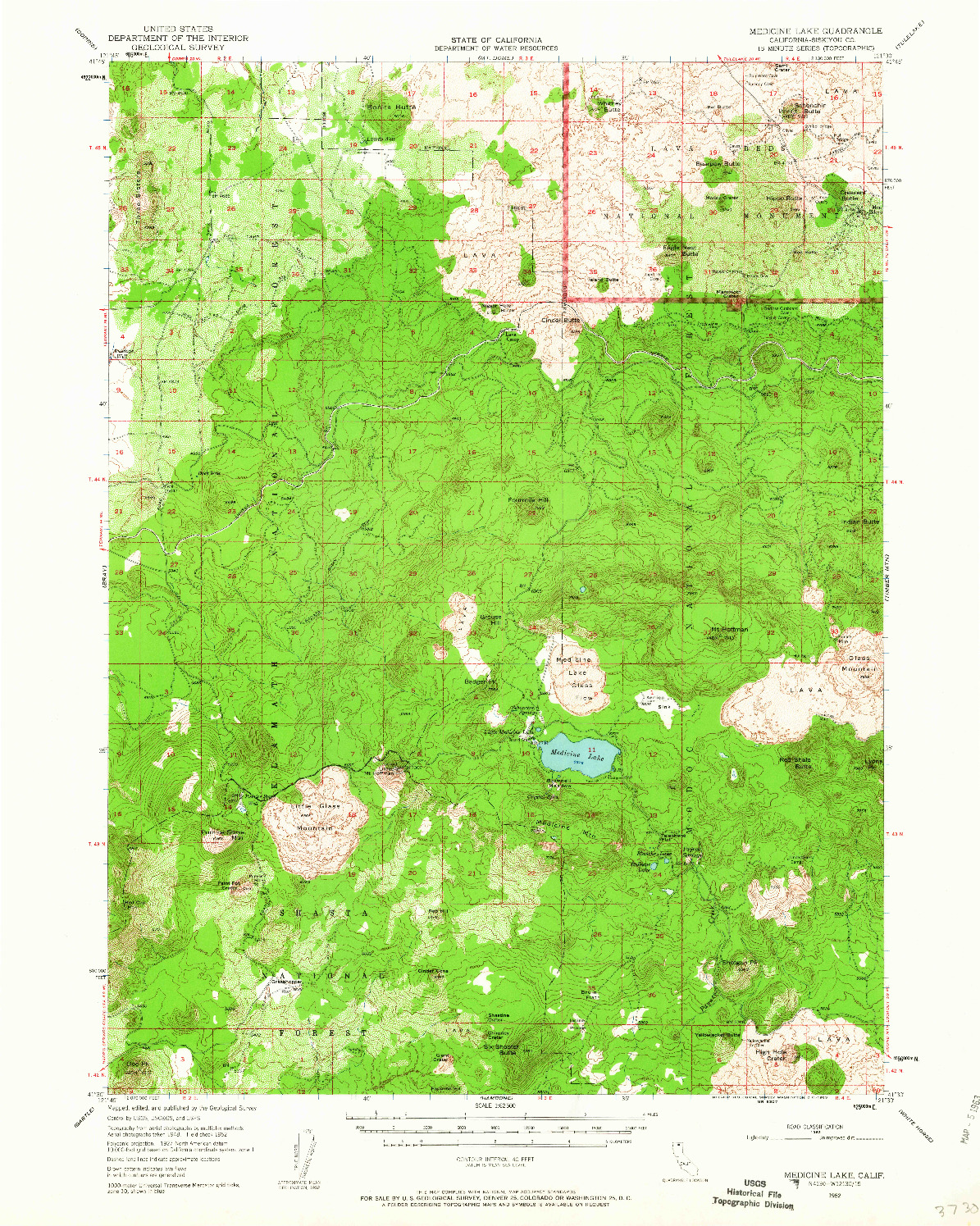 USGS 1:62500-SCALE QUADRANGLE FOR MEDICINE LAKE, CA 1952