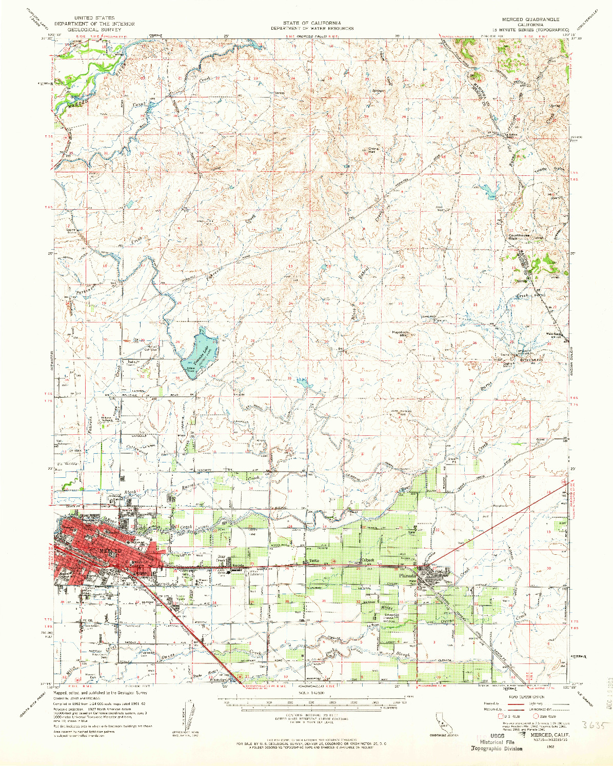 USGS 1:62500-SCALE QUADRANGLE FOR MERCED, CA 1962