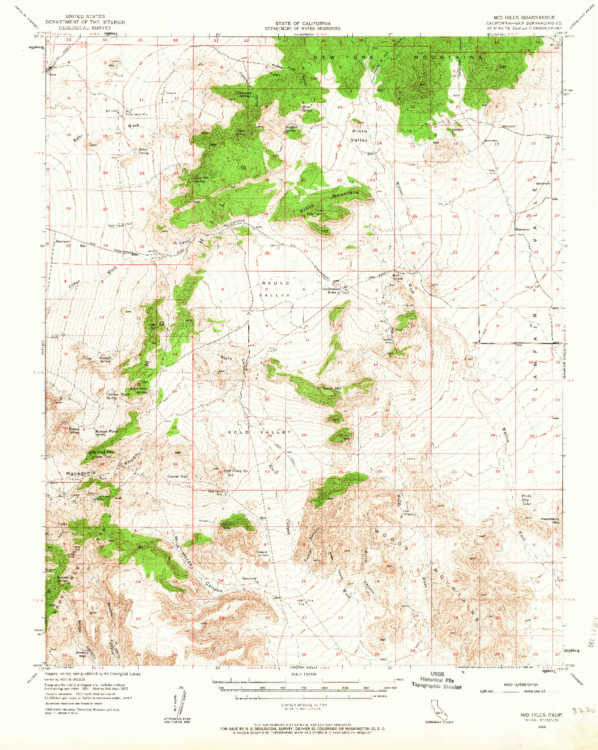 USGS 1:62500-SCALE QUADRANGLE FOR MID HILLS, CA 1955