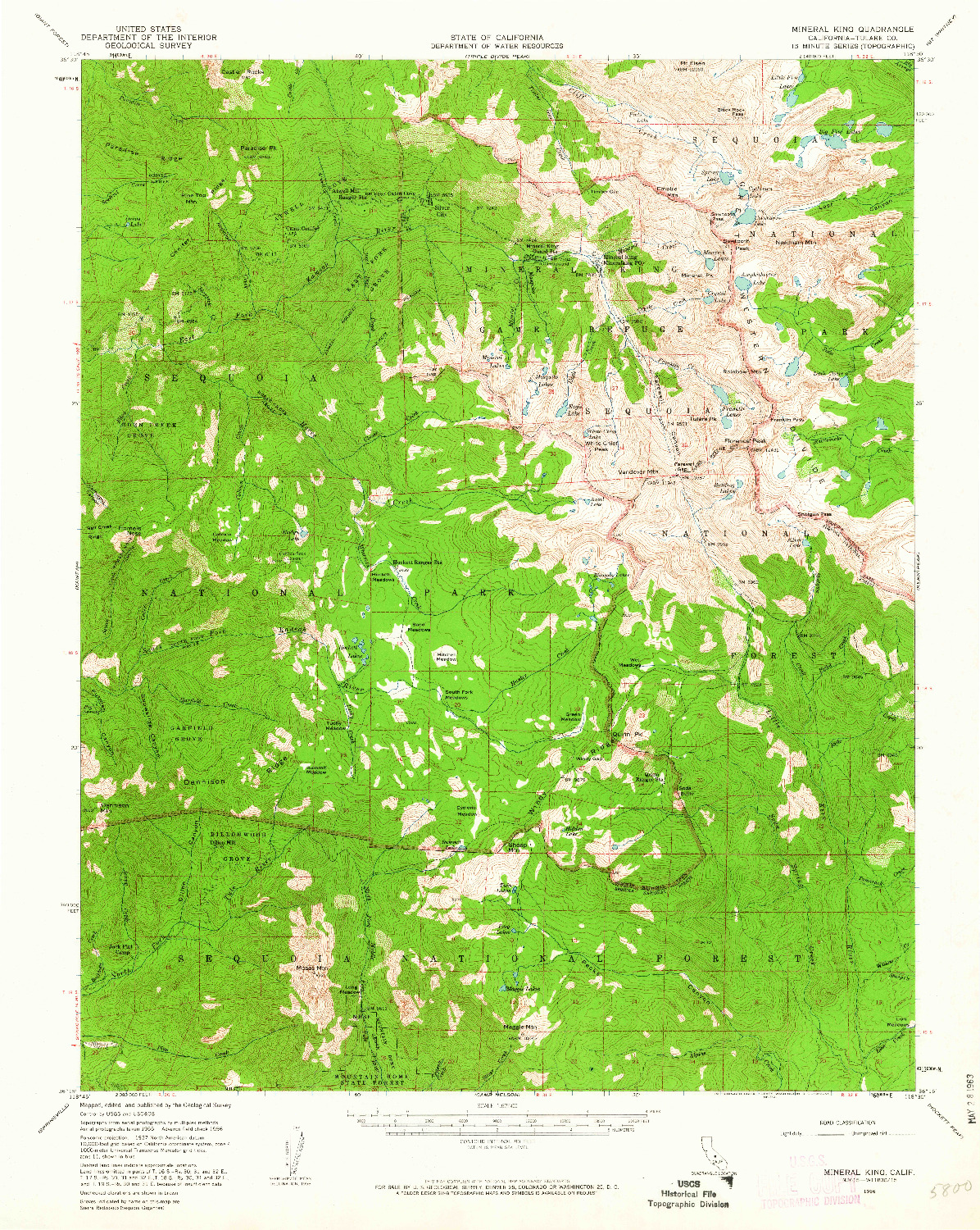 USGS 1:62500-SCALE QUADRANGLE FOR MINERAL KING, CA 1956