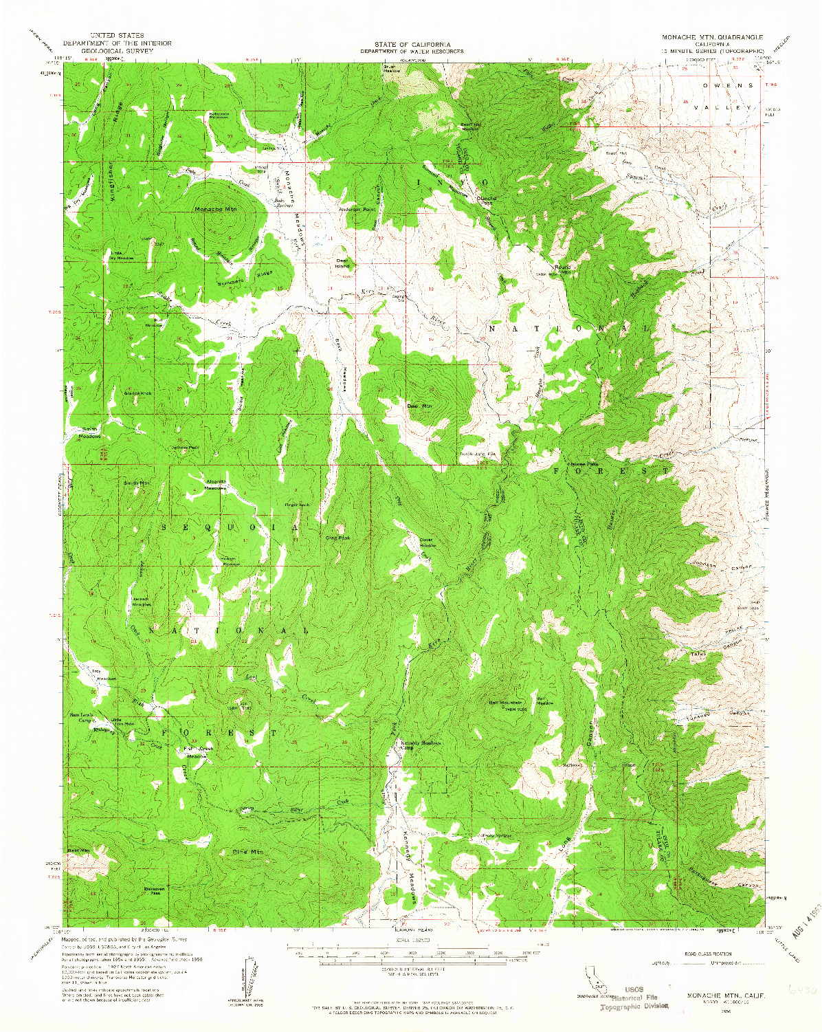 USGS 1:62500-SCALE QUADRANGLE FOR MONACHE MTN, CA 1956