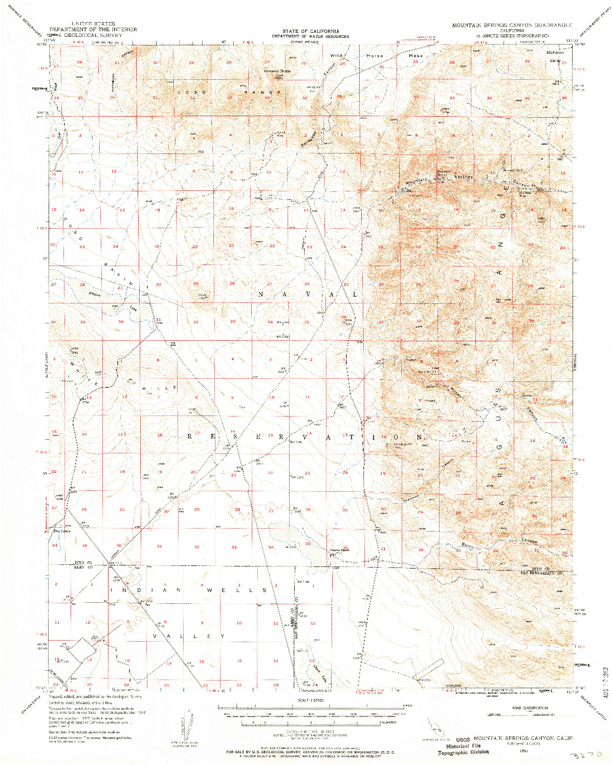 USGS 1:62500-SCALE QUADRANGLE FOR MOUNTAIN SPRINGS CANYON, CA 1953