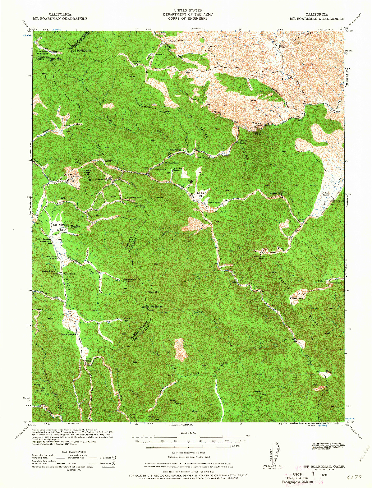 USGS 1:62500-SCALE QUADRANGLE FOR MT. BOARDMAN, CA 1938