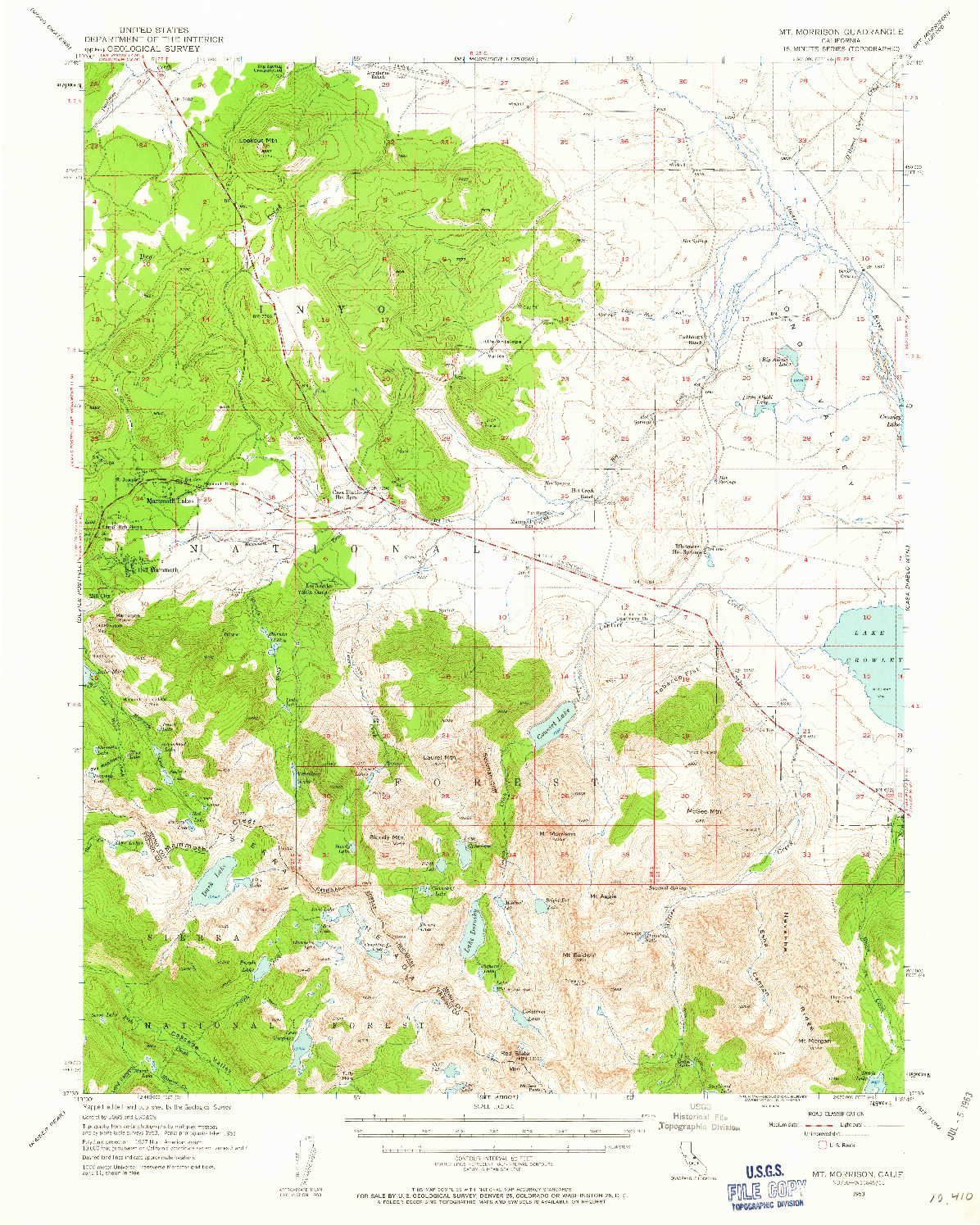 USGS 1:62500-SCALE QUADRANGLE FOR MT. MORRISON, CA 1953