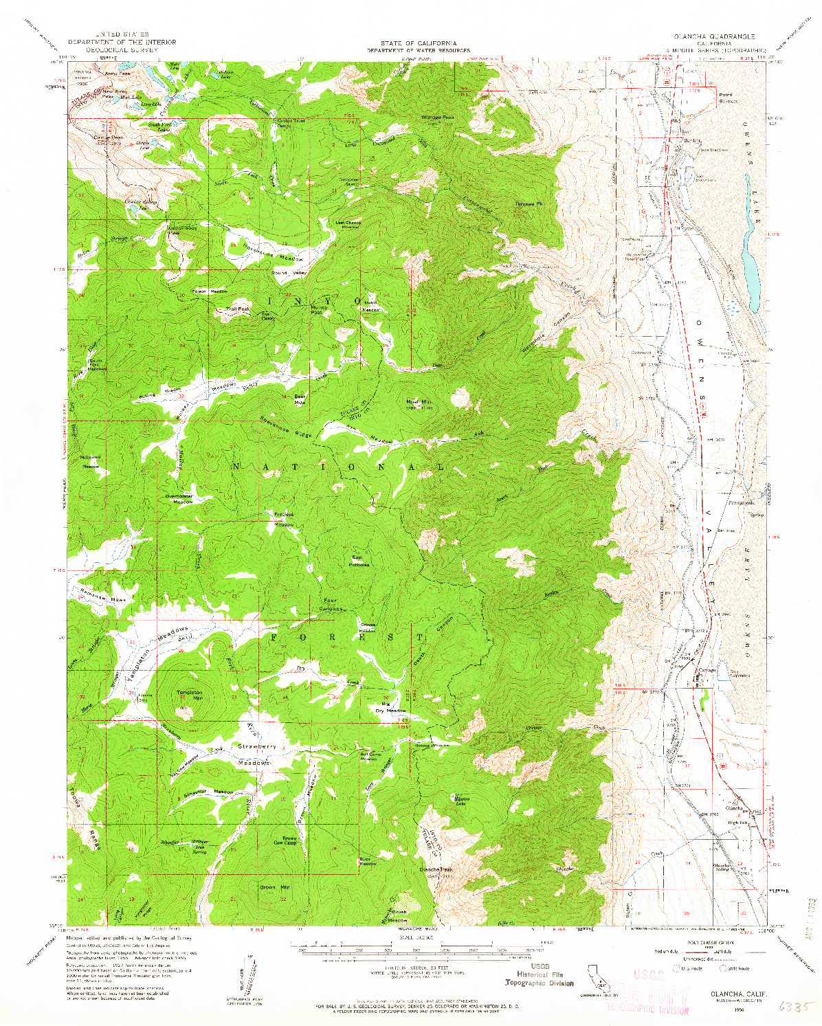 USGS 1:62500-SCALE QUADRANGLE FOR OLANCHA, CA 1956