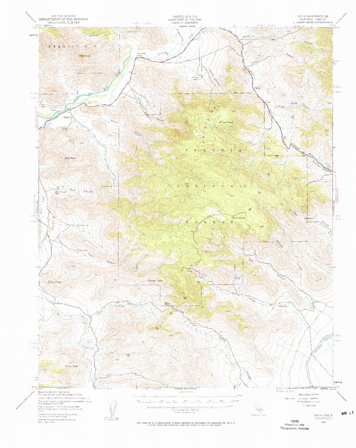 USGS 1:62500-SCALE QUADRANGLE FOR ONYX, CA 1943