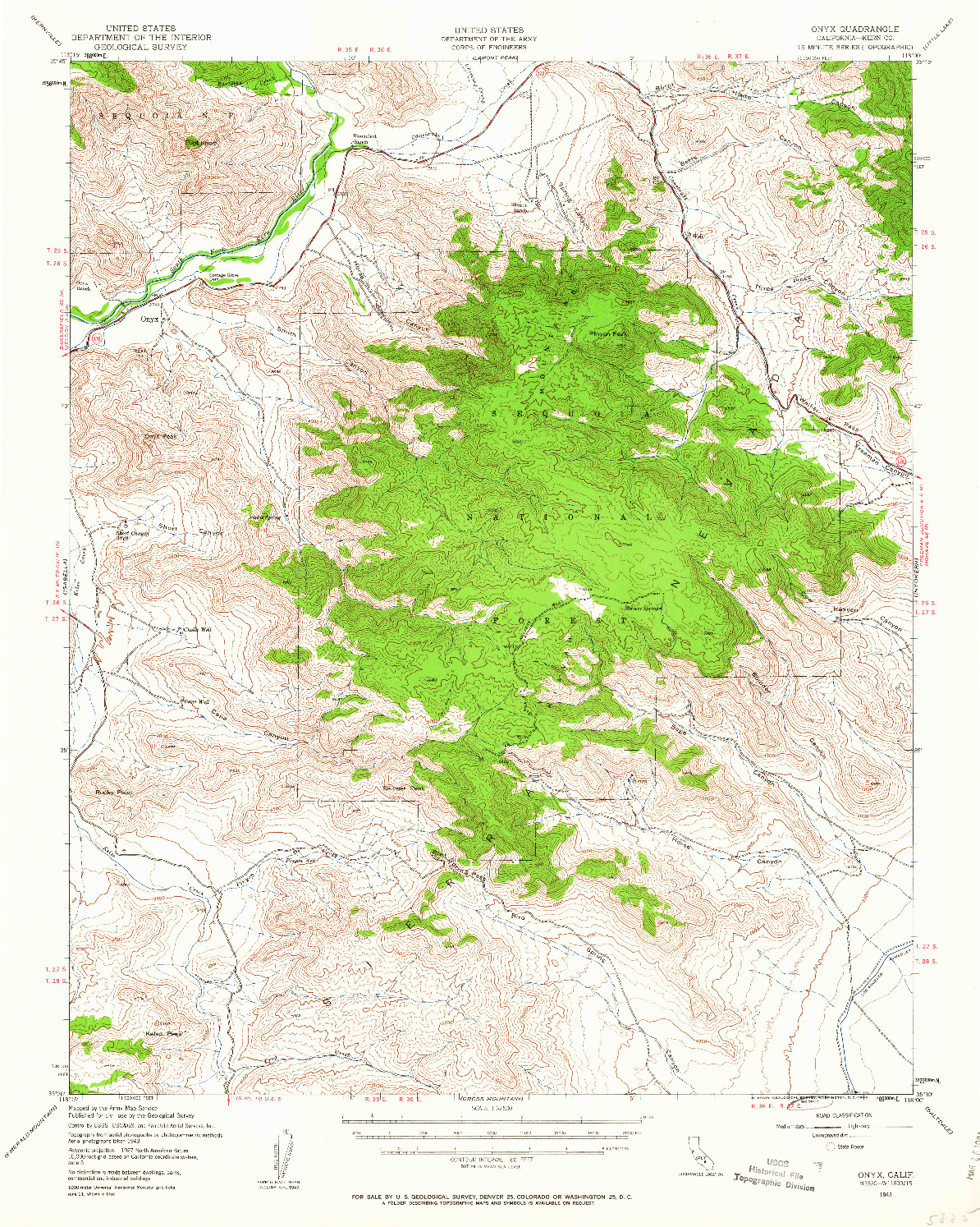 USGS 1:62500-SCALE QUADRANGLE FOR ONYX, CA 1943