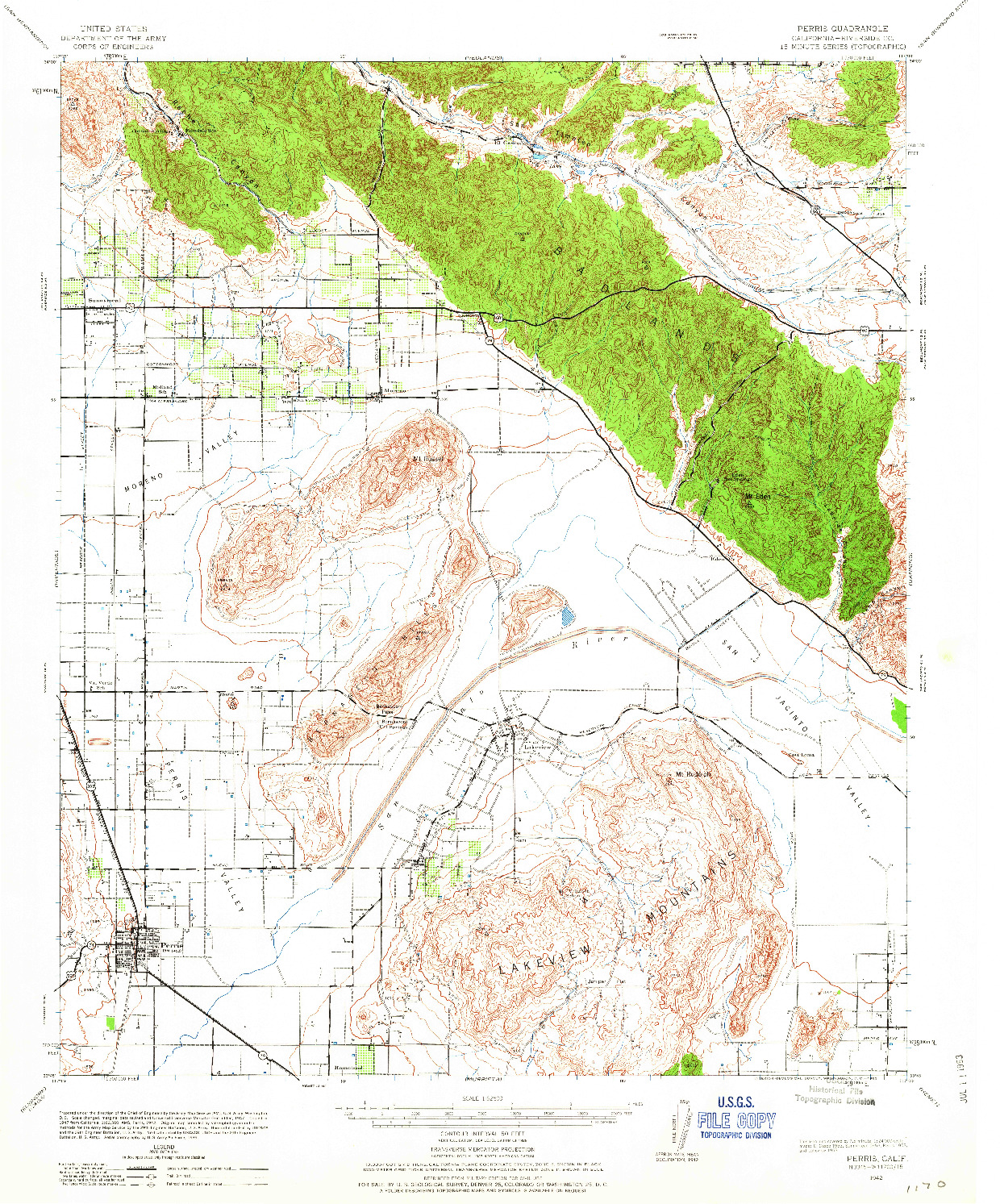 USGS 1:62500-SCALE QUADRANGLE FOR PERRIS, CA 1942