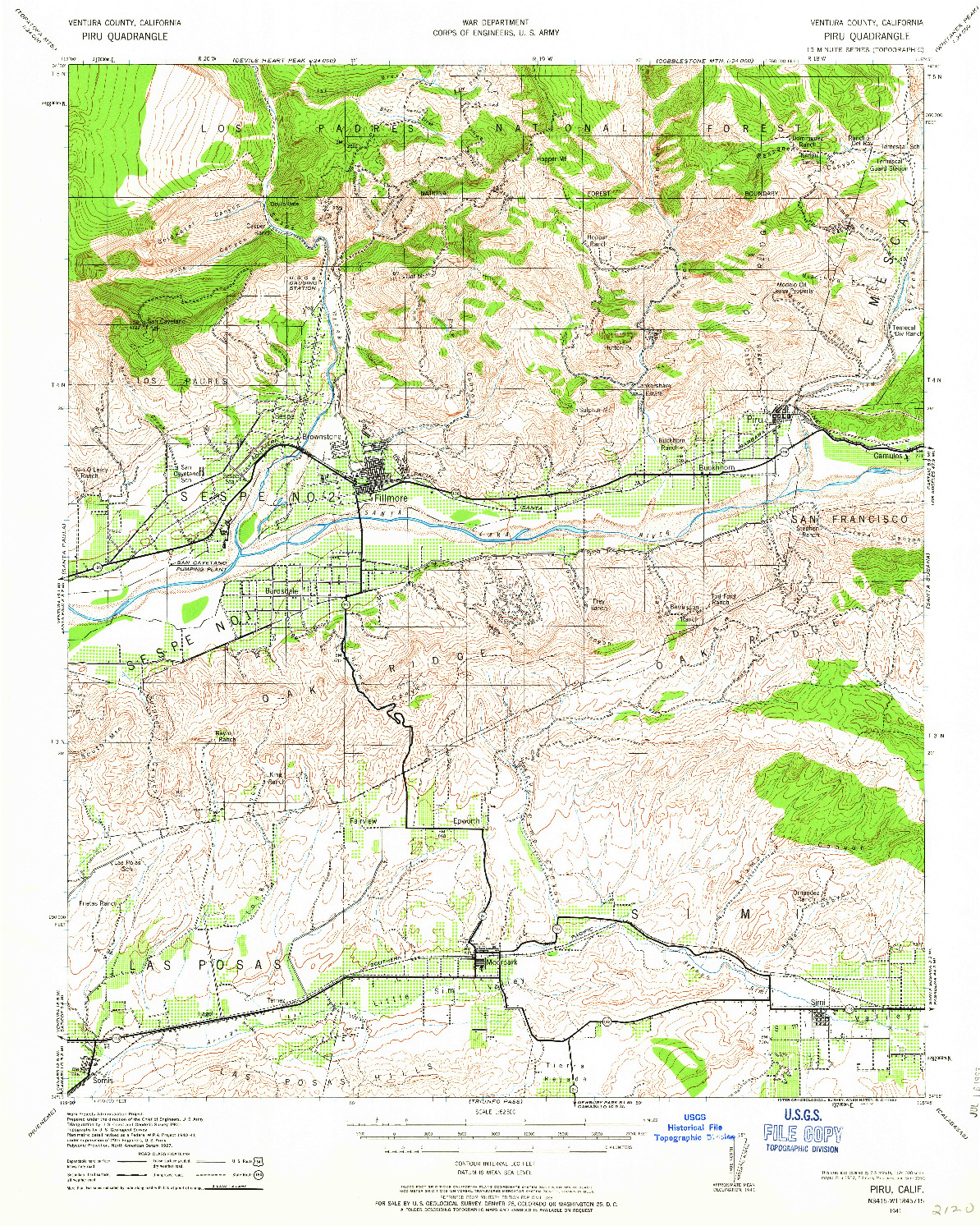 USGS 1:62500-SCALE QUADRANGLE FOR PIRU, CA 1941