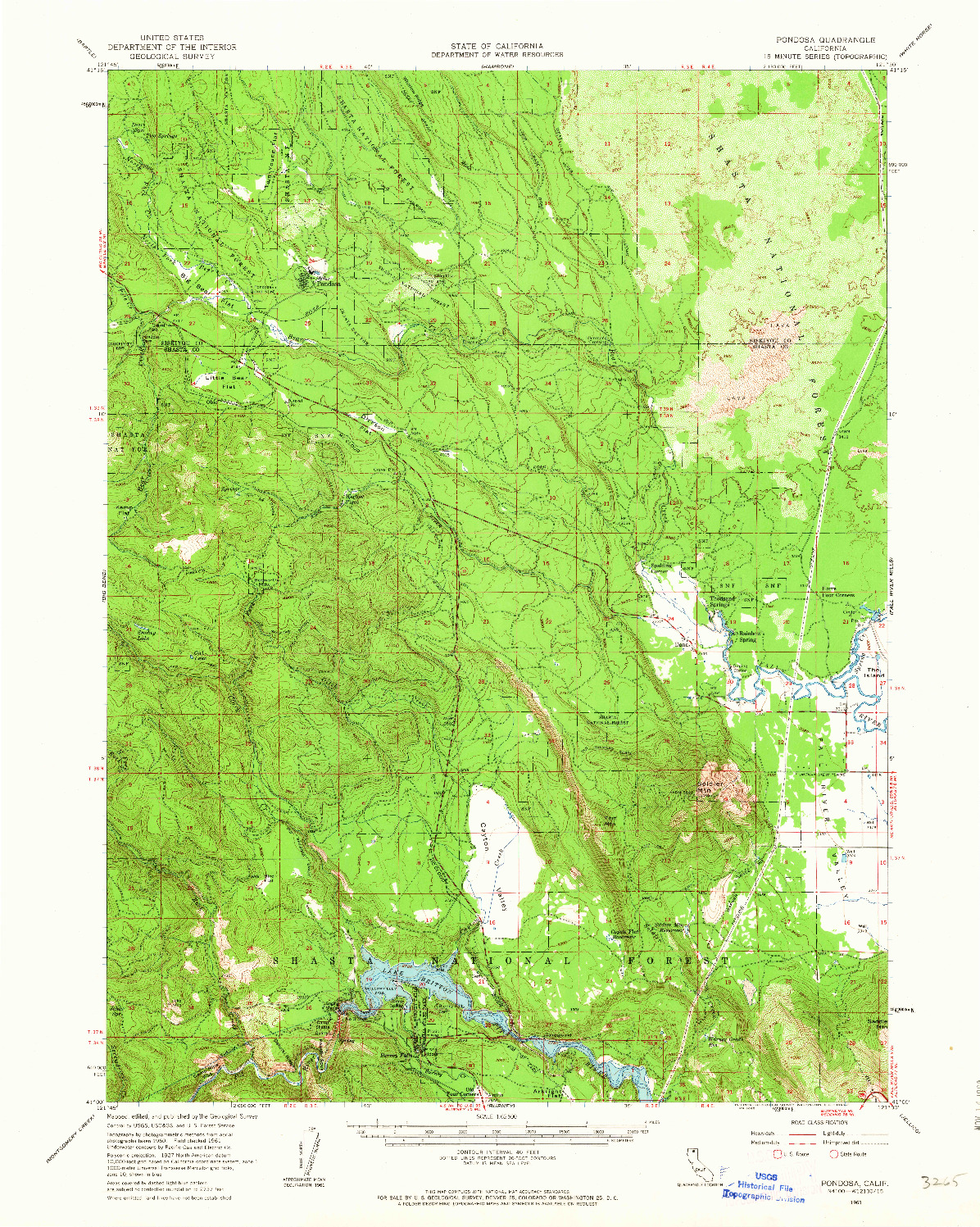 USGS 1:62500-SCALE QUADRANGLE FOR PONDOSA, CA 1961