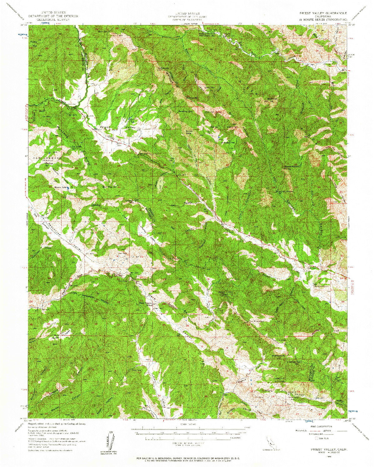 USGS 1:62500-SCALE QUADRANGLE FOR PRIEST VALLEY, CA 1956