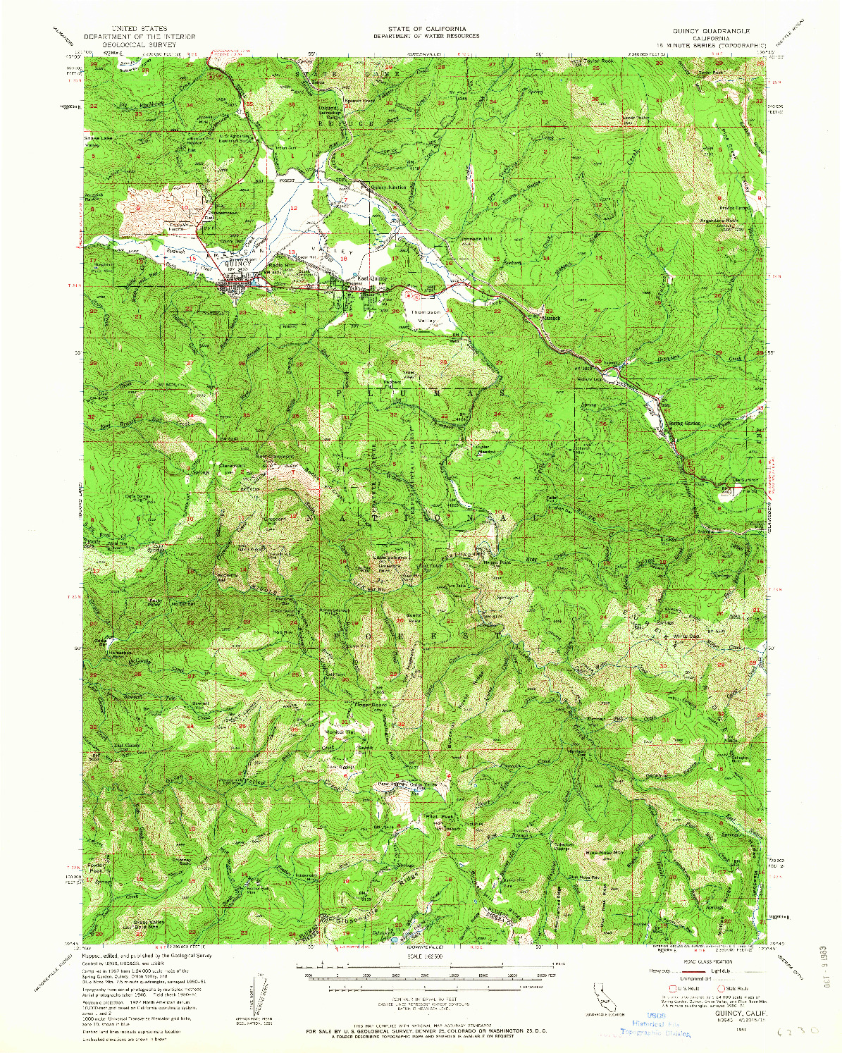 USGS 1:62500-SCALE QUADRANGLE FOR QUINCY, CA 1951