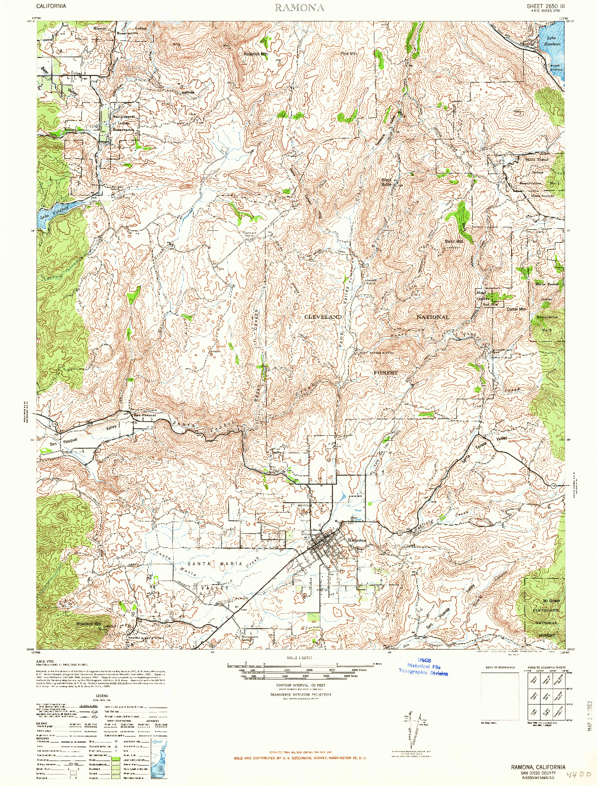 USGS 1:62500-SCALE QUADRANGLE FOR RAMONA, CA 1942