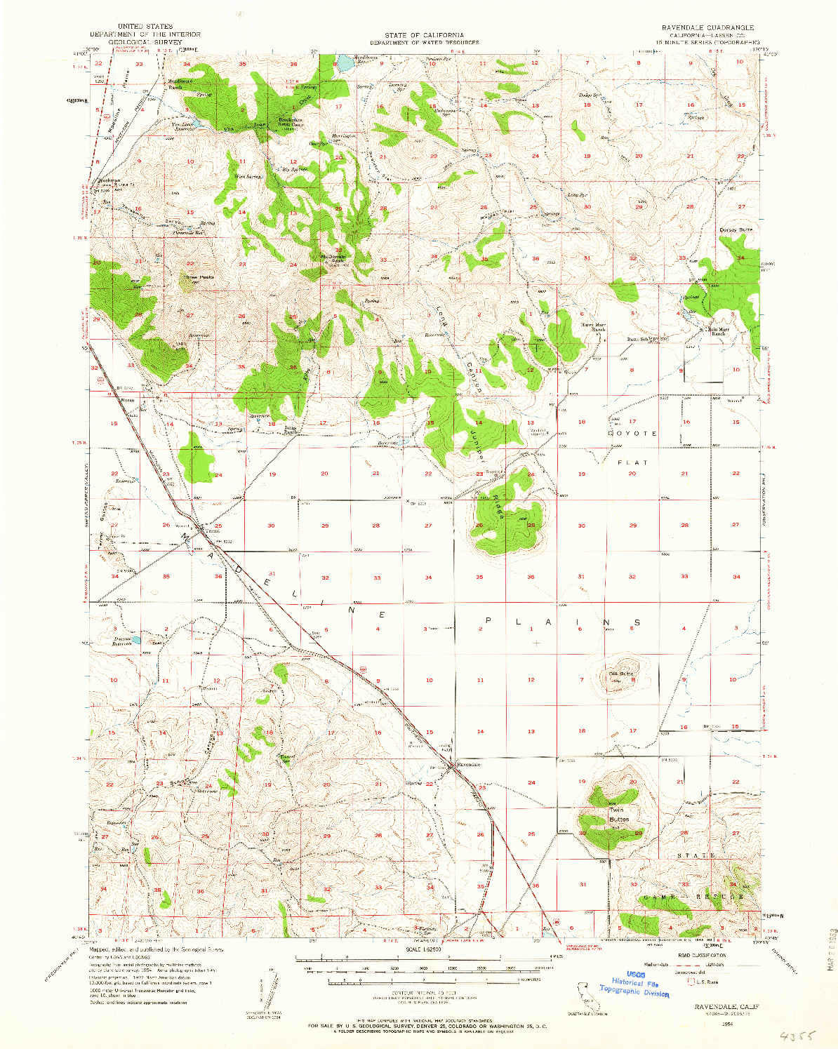 USGS 1:62500-SCALE QUADRANGLE FOR RAVENDALE, CA 1954