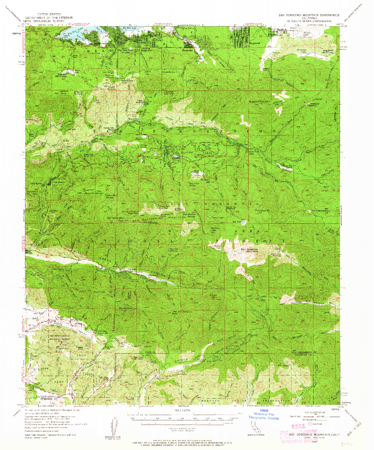 USGS 1:62500-SCALE QUADRANGLE FOR SAN GORGONIO MOUNTAIN, CA 1954