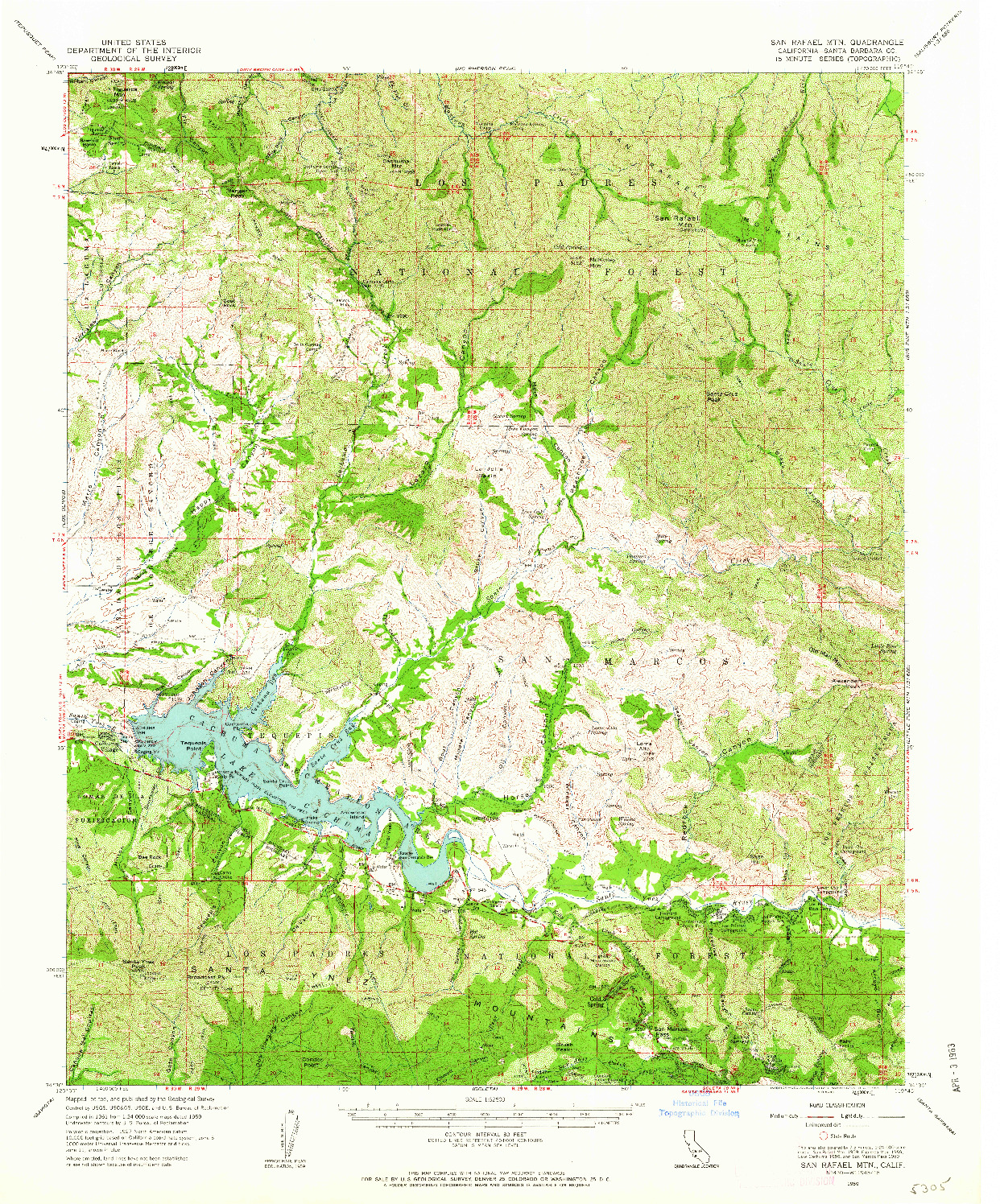 USGS 1:62500-SCALE QUADRANGLE FOR SAN RAFAEL MTN, CA 1959