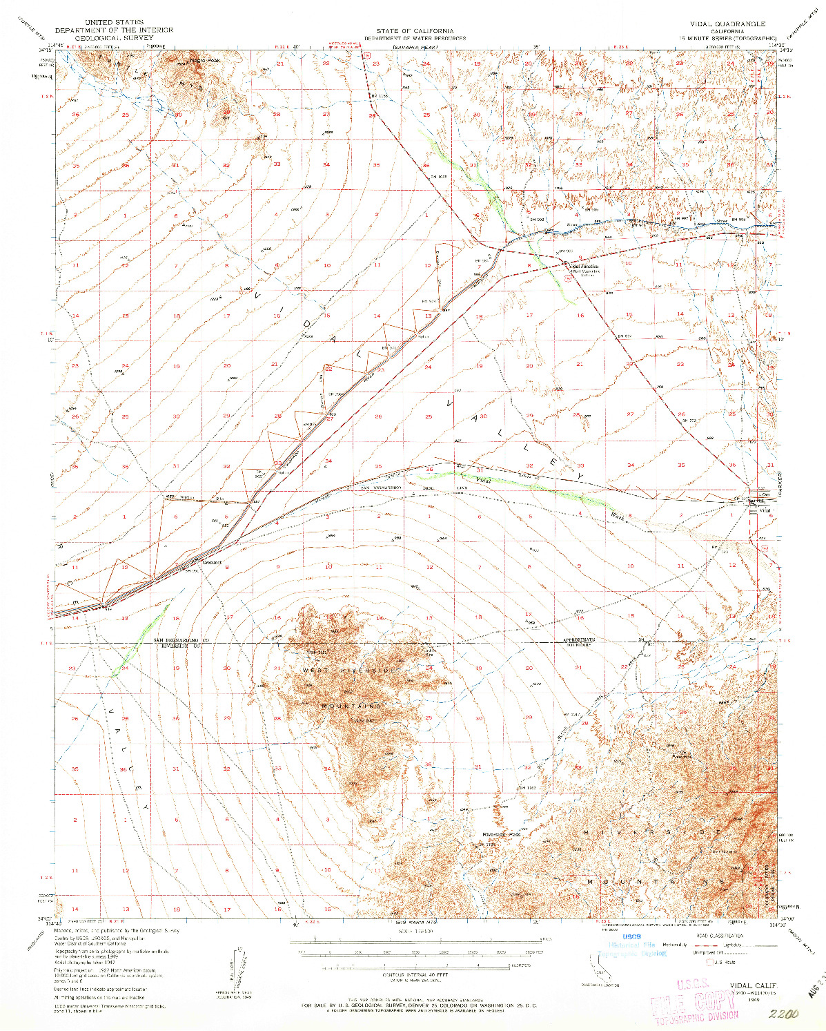USGS 1:62500-SCALE QUADRANGLE FOR VIDAL, CA 1949