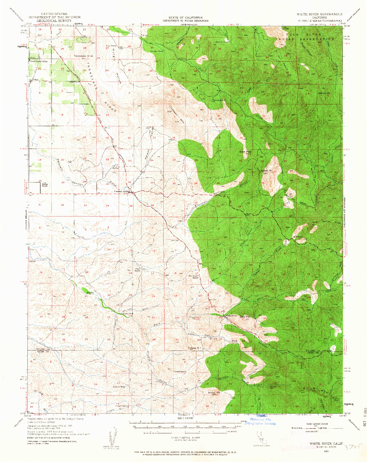 USGS 1:62500-SCALE QUADRANGLE FOR WHITE RIVER, CA 1952