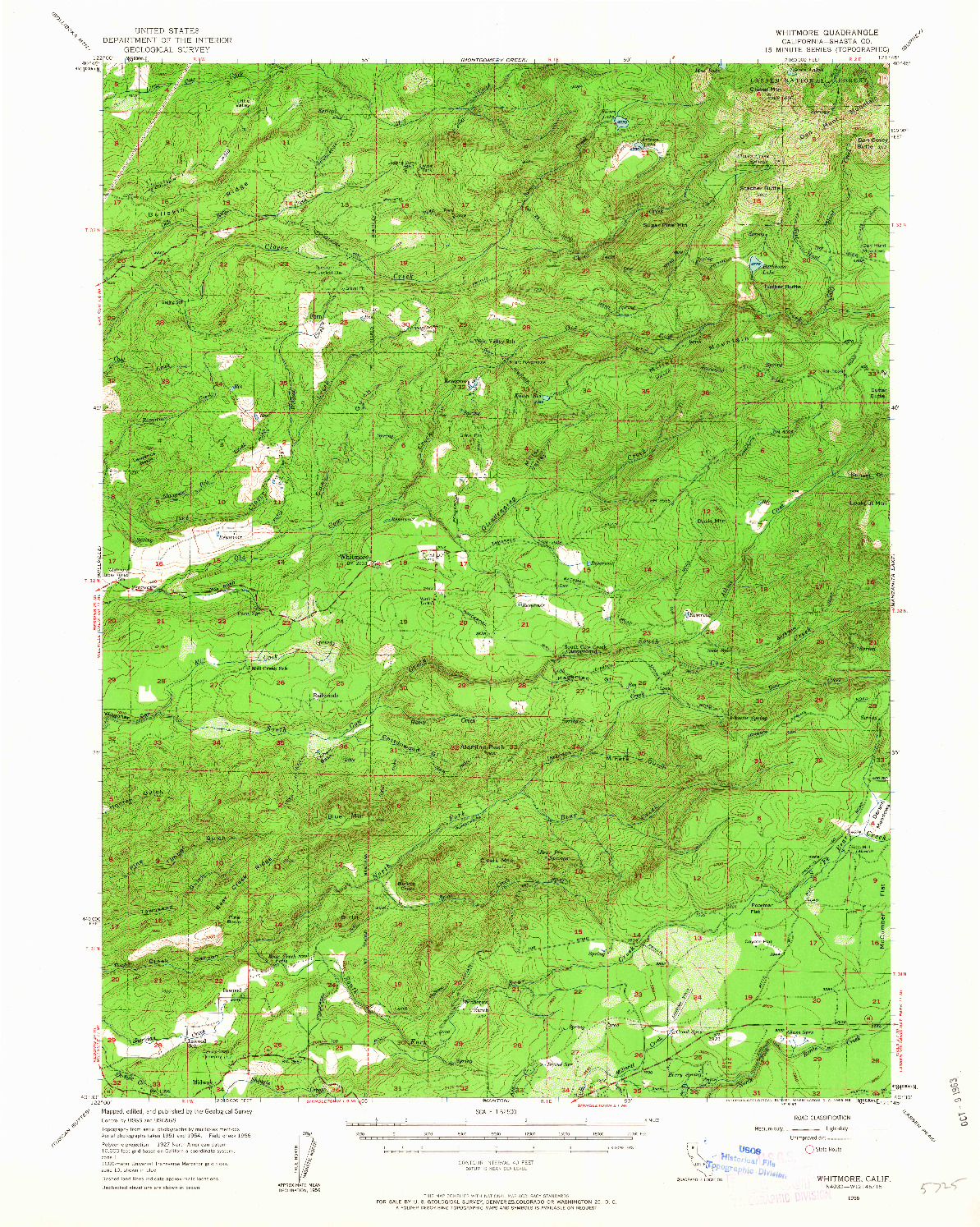 USGS 1:62500-SCALE QUADRANGLE FOR WHITMORE, CA 1956