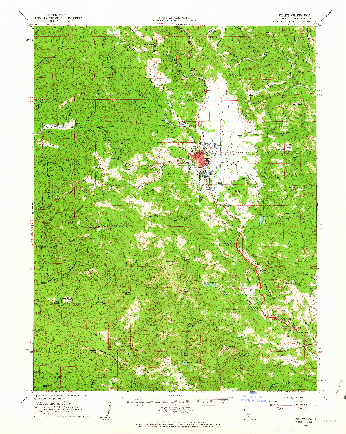 USGS 1:62500-SCALE QUADRANGLE FOR WILLITS, CA 1961