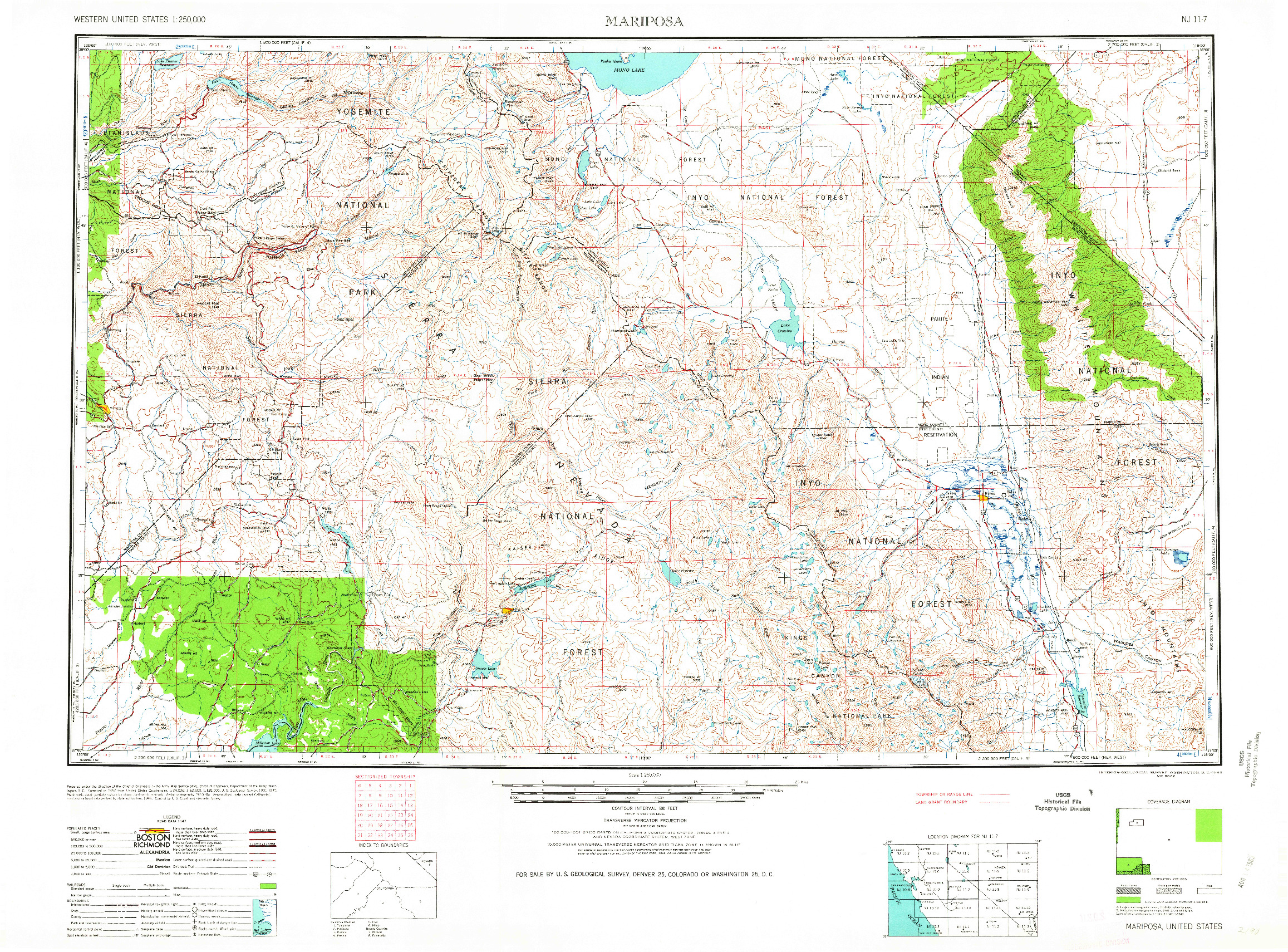 USGS 1:250000-SCALE QUADRANGLE FOR MARIPOSA, CA 1963