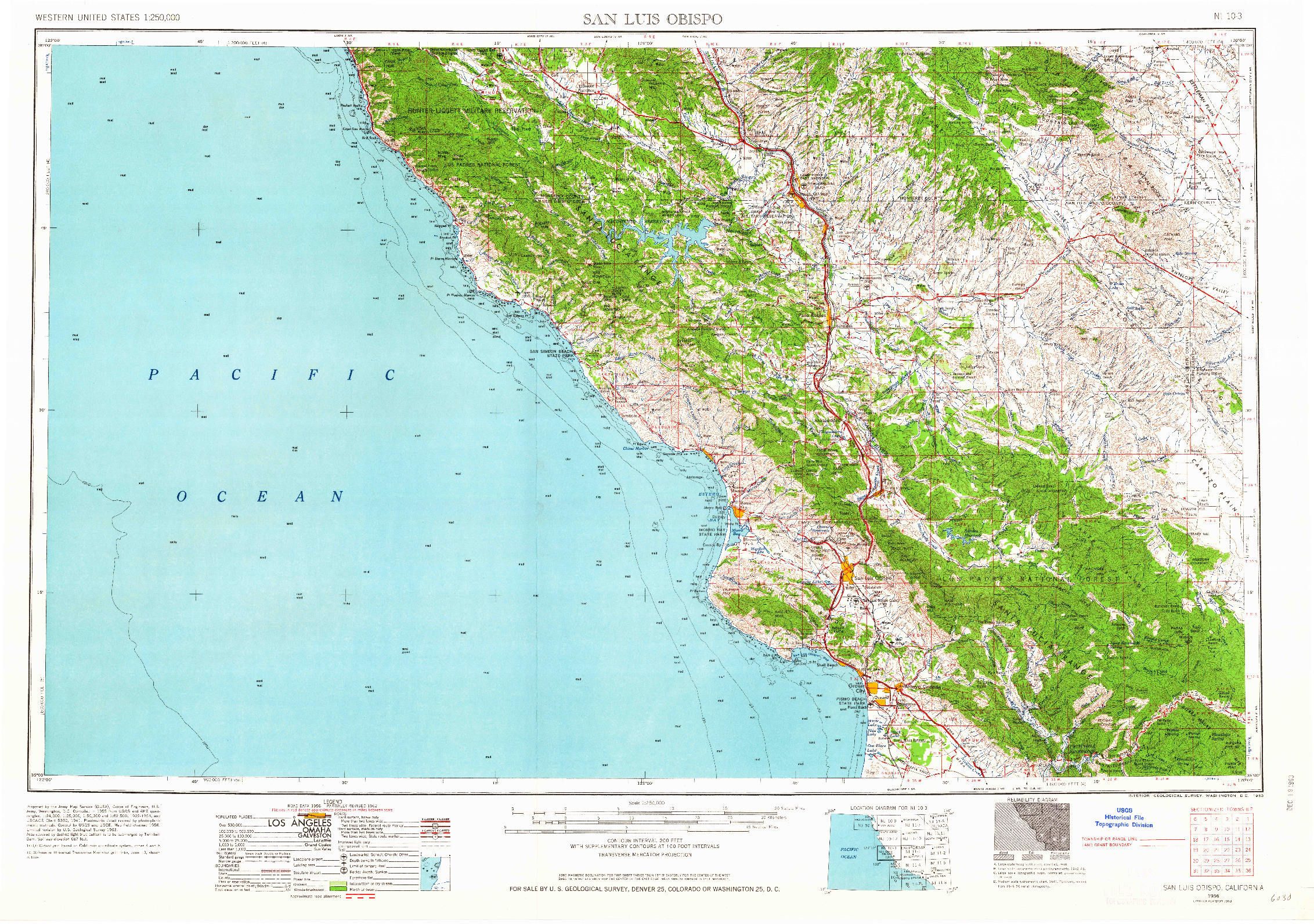USGS 1:250000-SCALE QUADRANGLE FOR SAN LUIS OBISPO, CA 1956