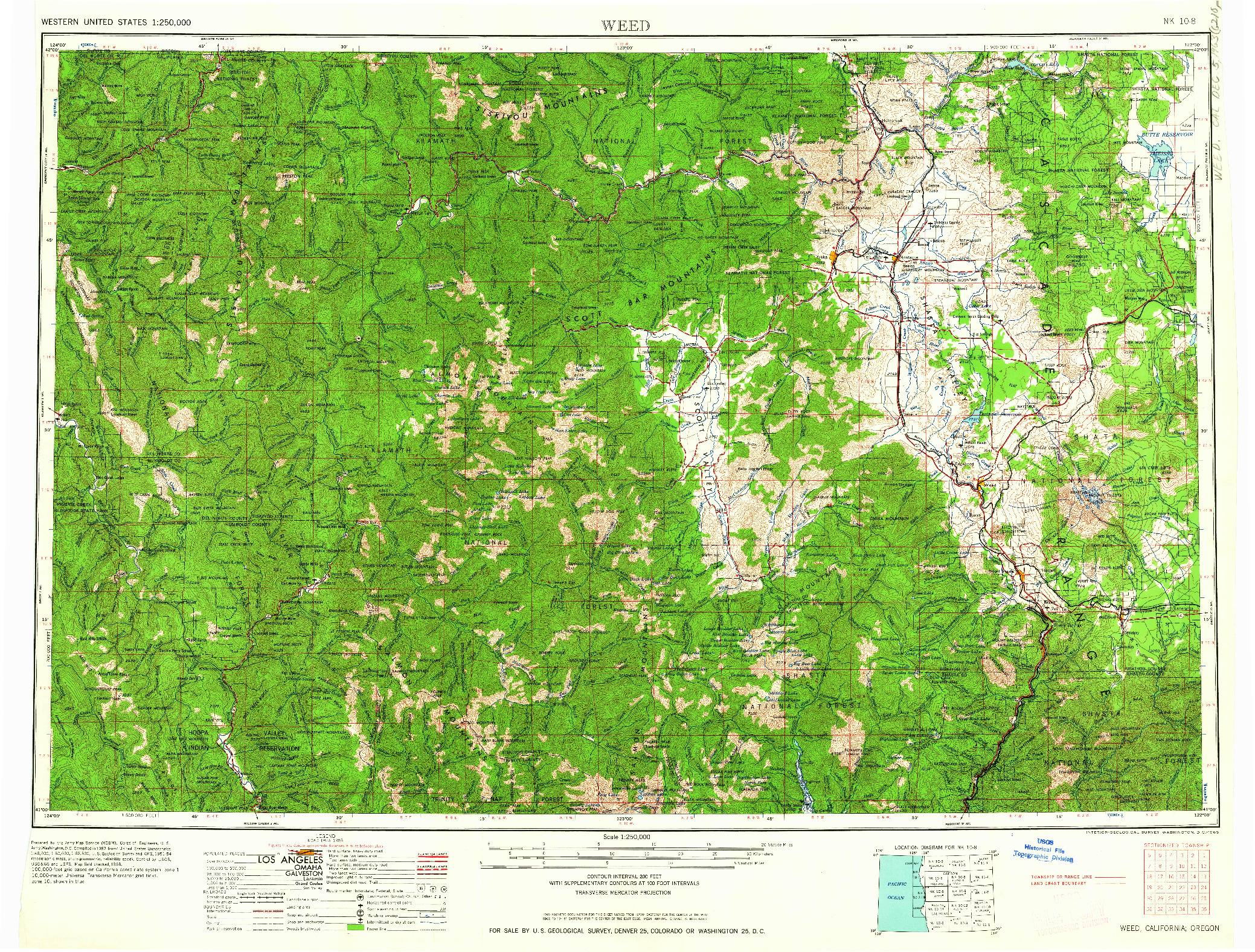USGS 1:250000-SCALE QUADRANGLE FOR WEED, CA 1958