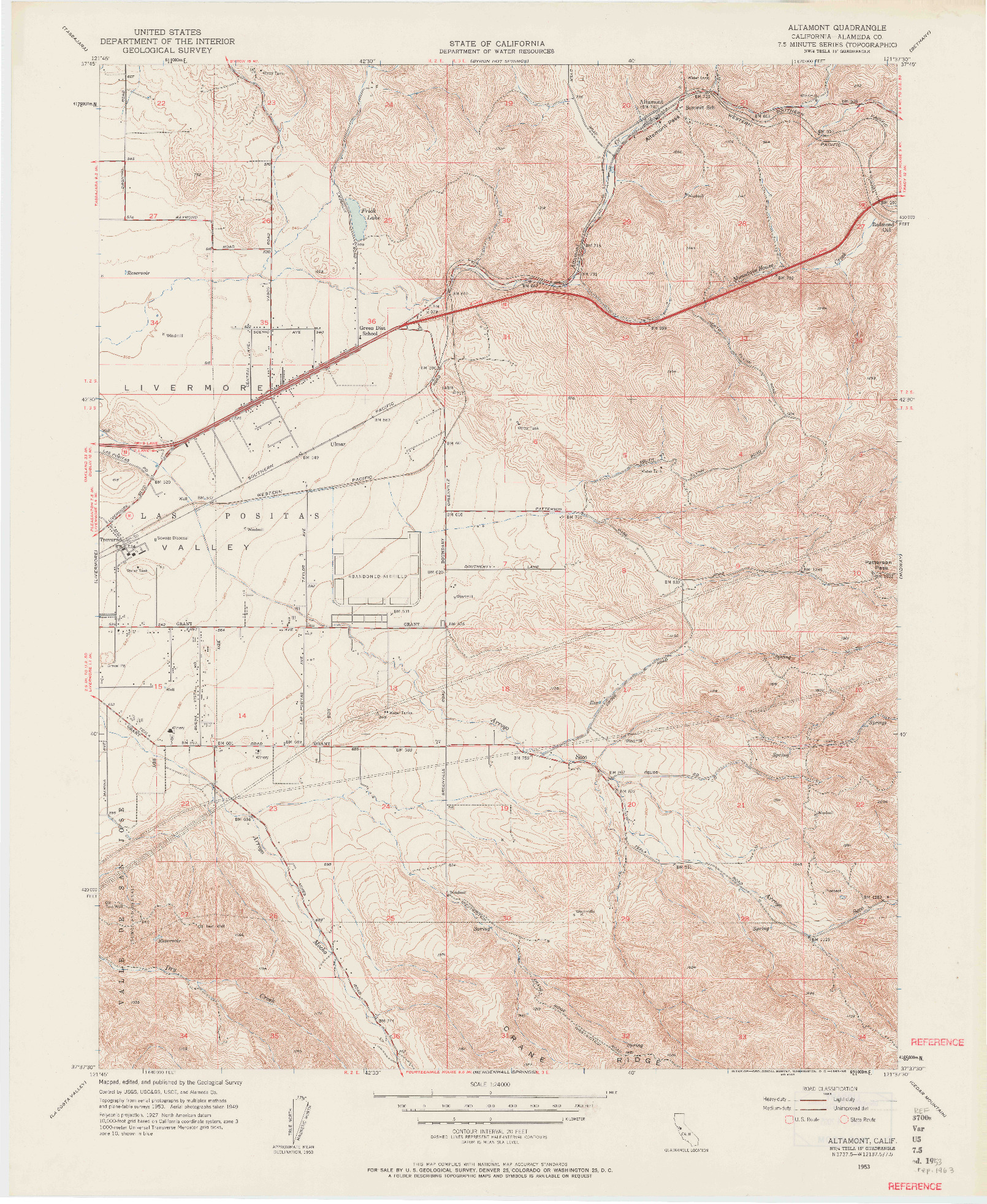 USGS 1:24000-SCALE QUADRANGLE FOR ALTAMONT, CA 1953