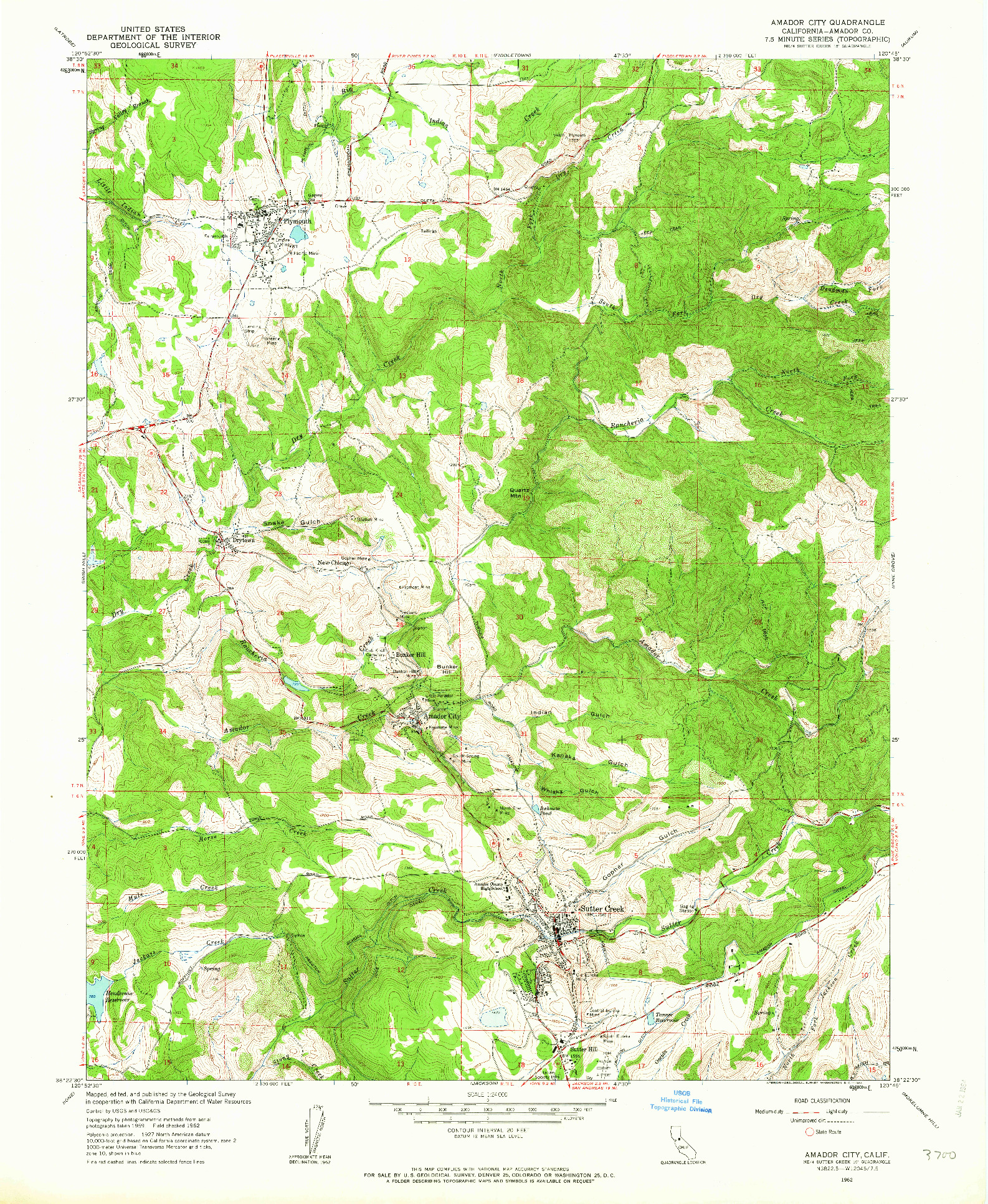 USGS 1:24000-SCALE QUADRANGLE FOR AMADOR CITY, CA 1962