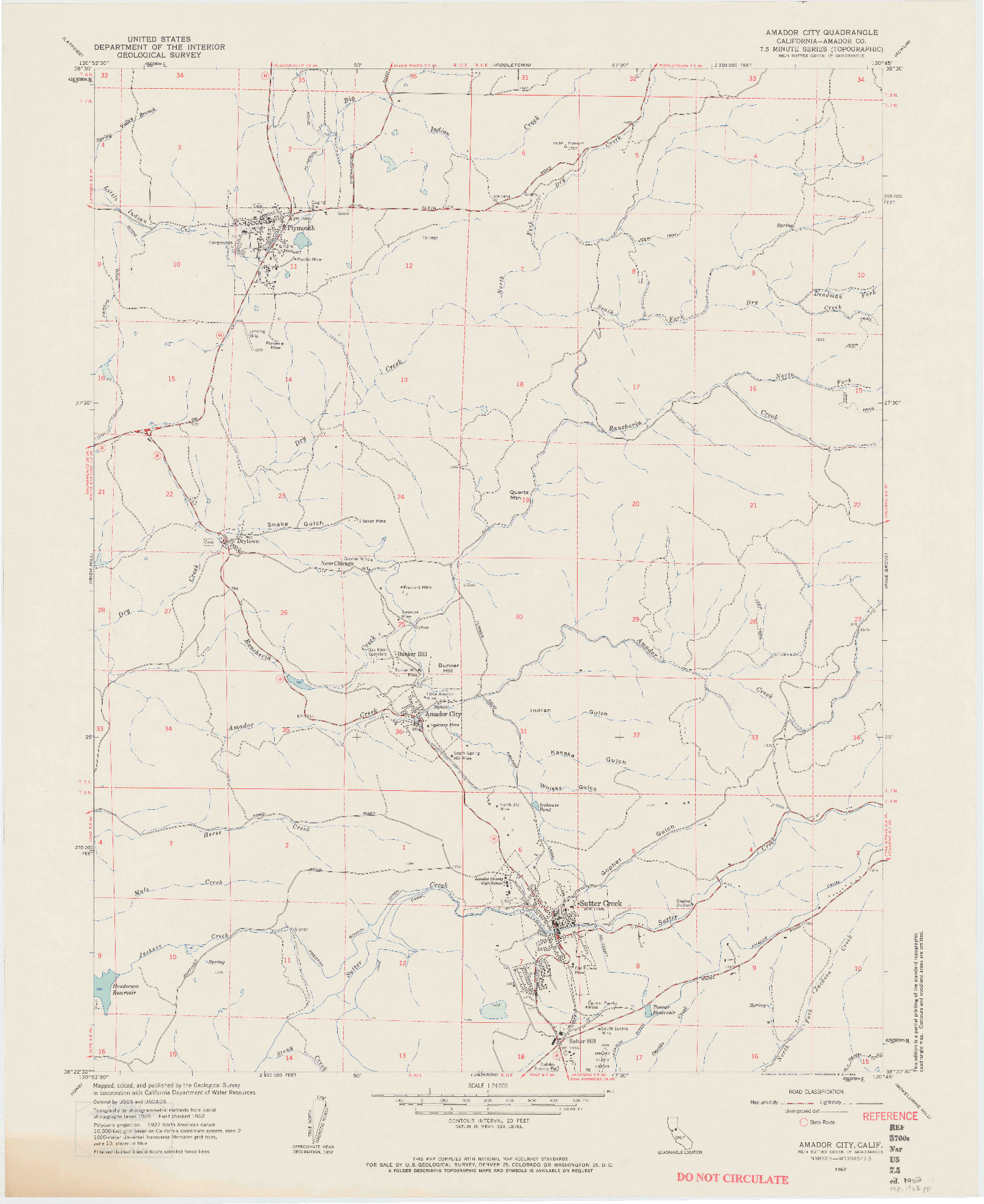 USGS 1:24000-SCALE QUADRANGLE FOR AMADOR CITY, CA 1962