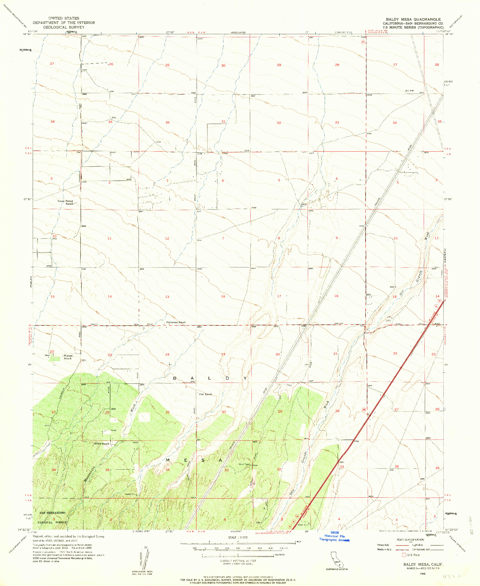 USGS 1:24000-SCALE QUADRANGLE FOR BALDY MESA, CA 1956