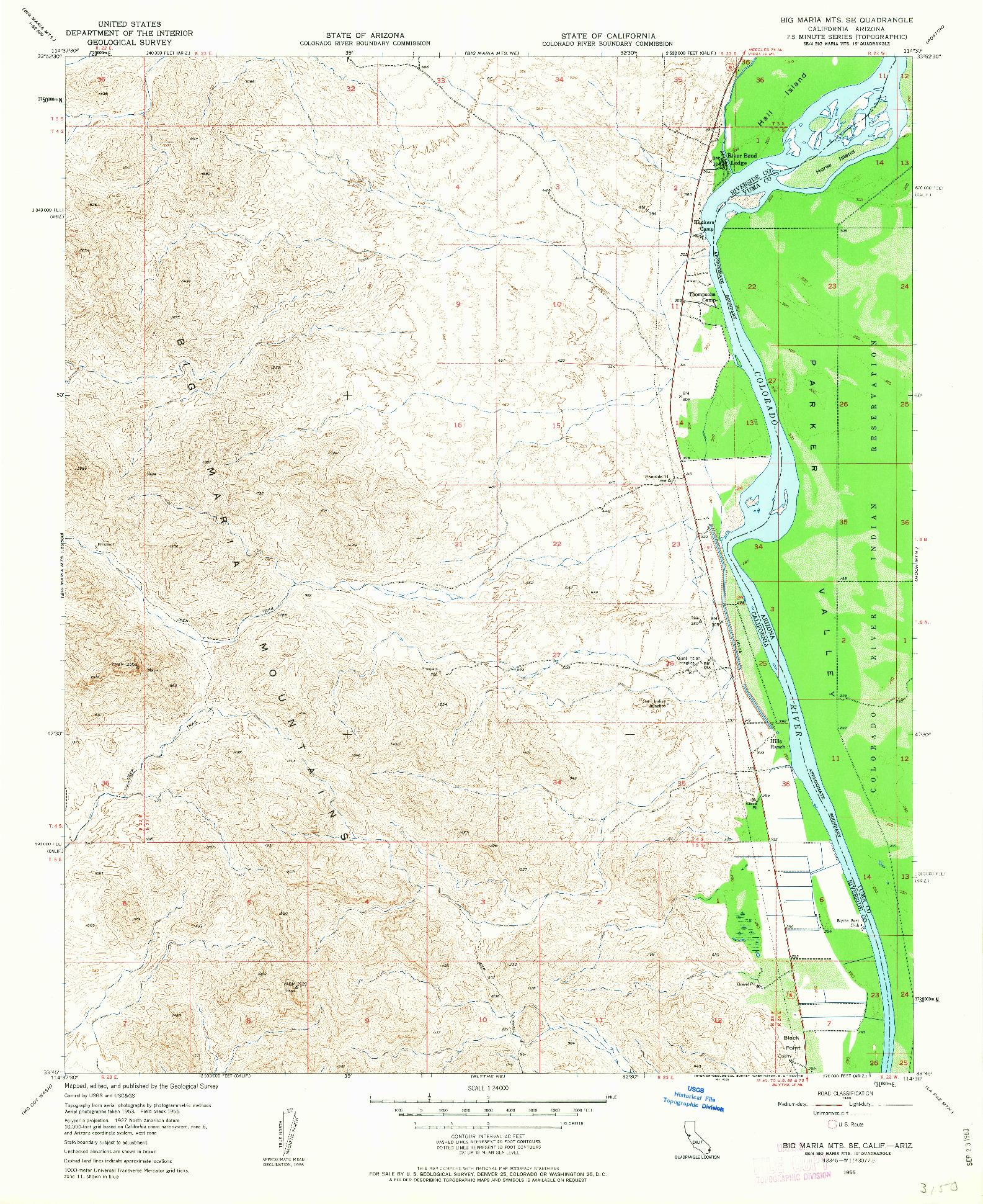 USGS 1:24000-SCALE QUADRANGLE FOR BIG MARIA MTS SE, CA 1955