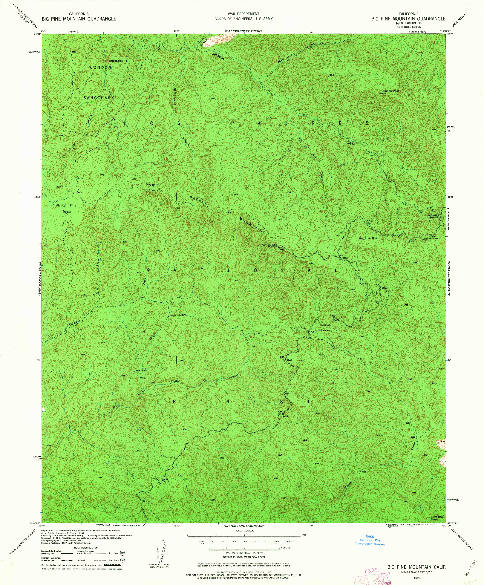 USGS 1:24000-SCALE QUADRANGLE FOR BIG PINE MOUNTAIN, CA 1943