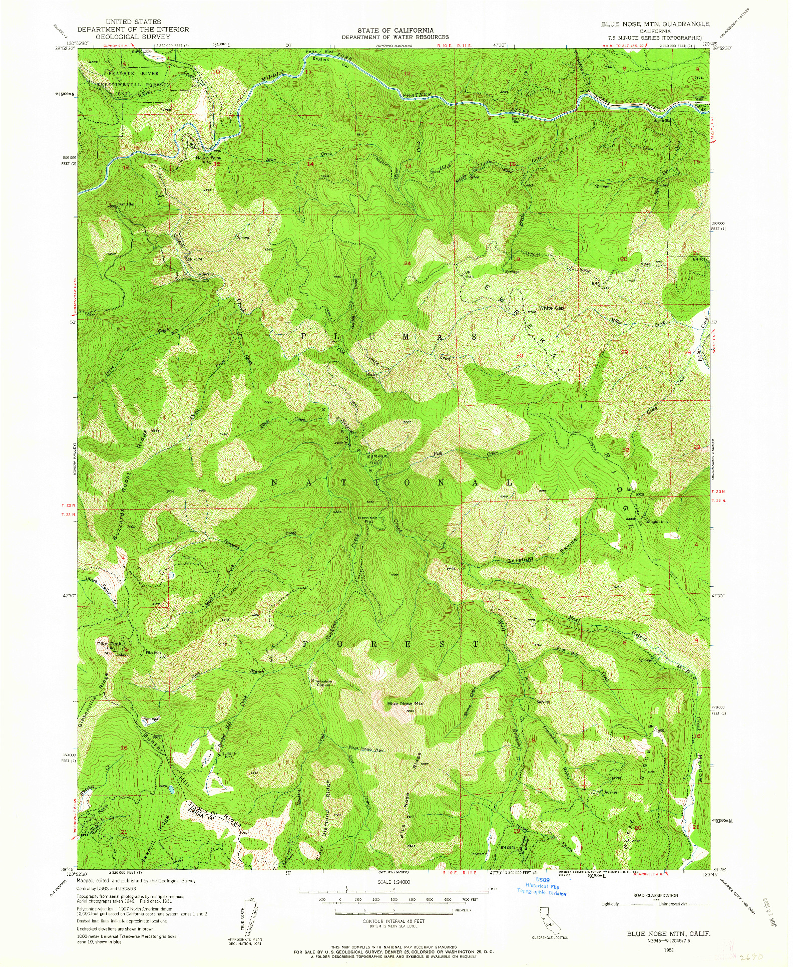 USGS 1:24000-SCALE QUADRANGLE FOR BLUE NOSE MTN, CA 1951