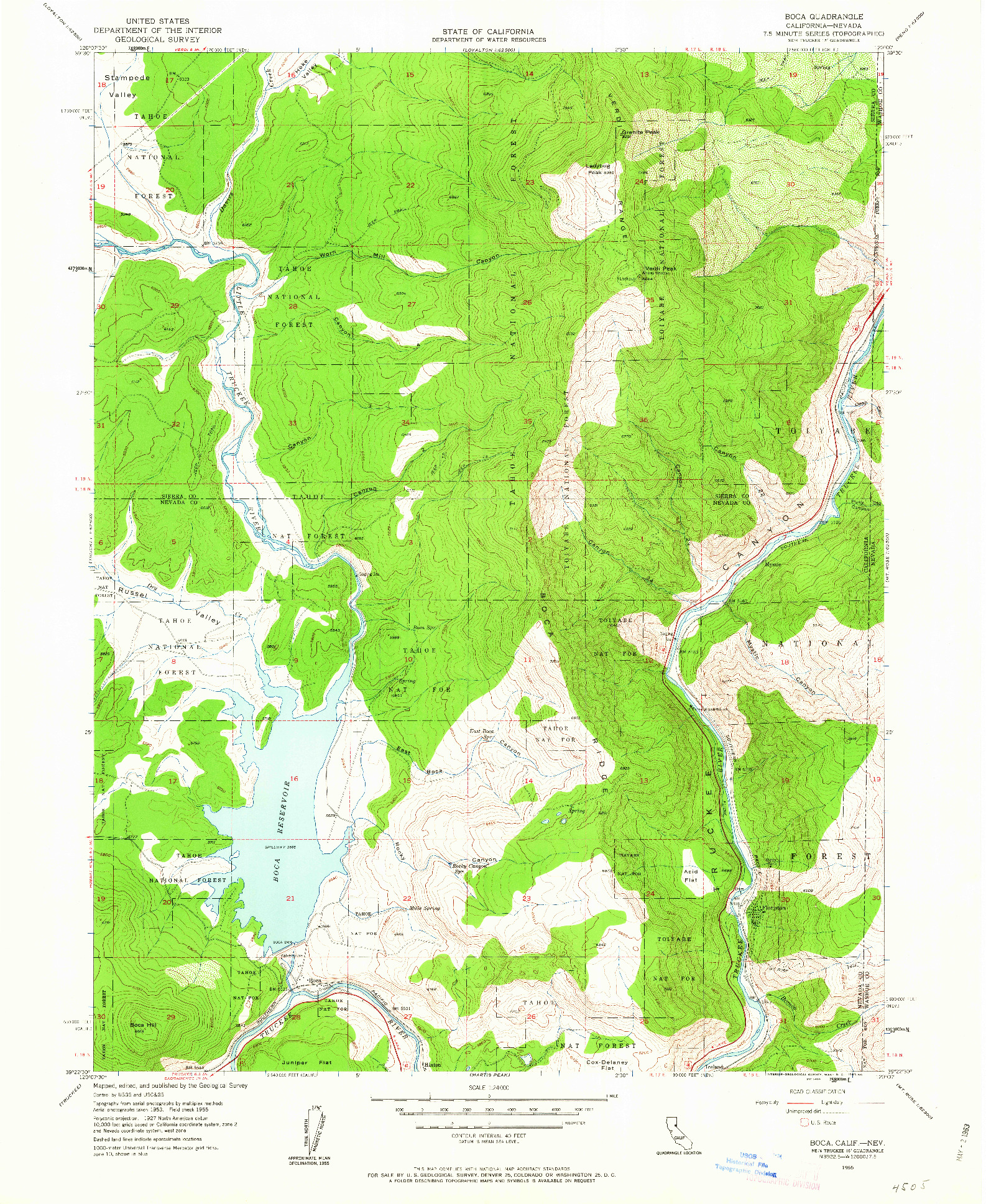 USGS 1:24000-SCALE QUADRANGLE FOR BOCA, CA 1955