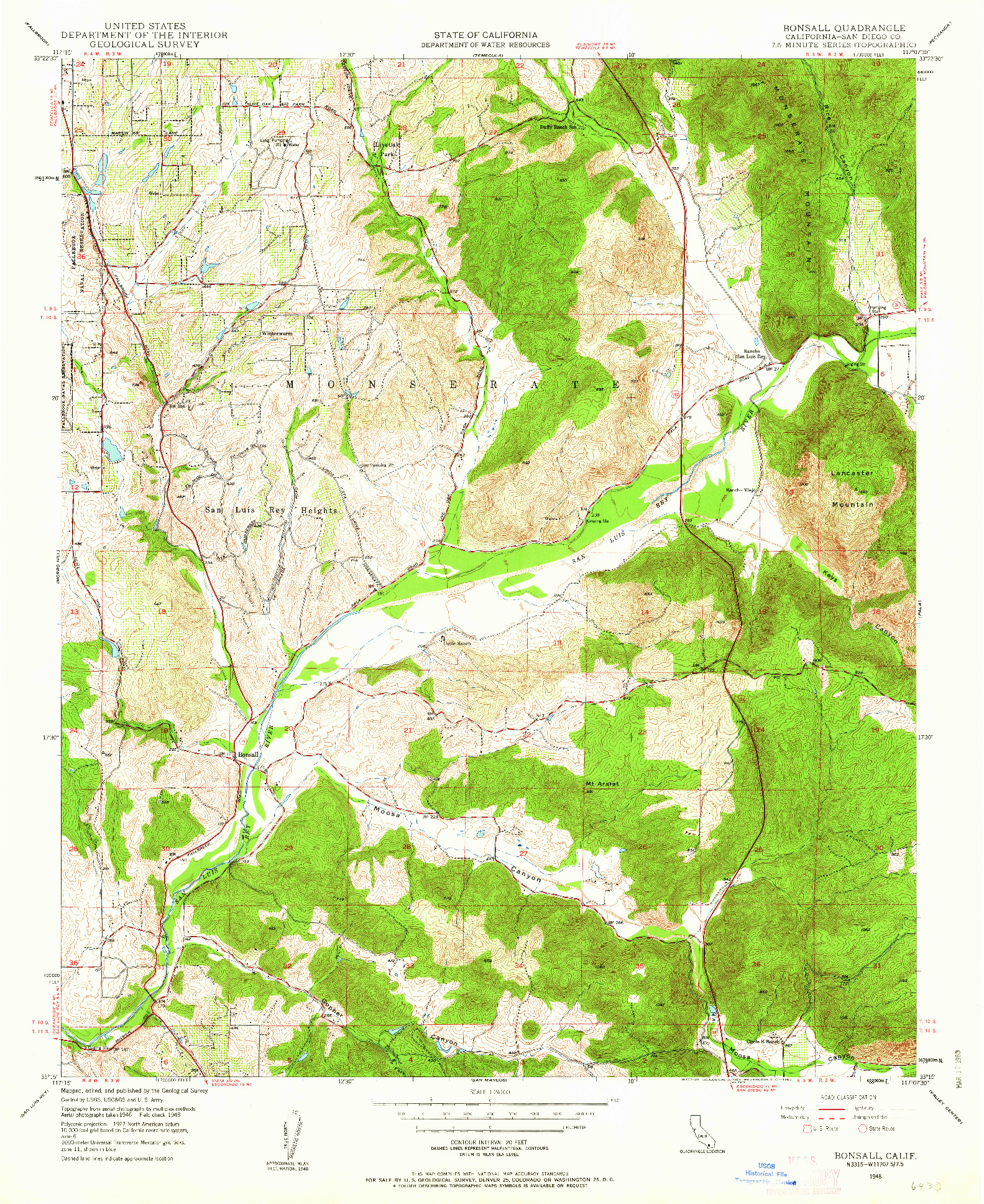 USGS 1:24000-SCALE QUADRANGLE FOR BONSALL, CA 1948