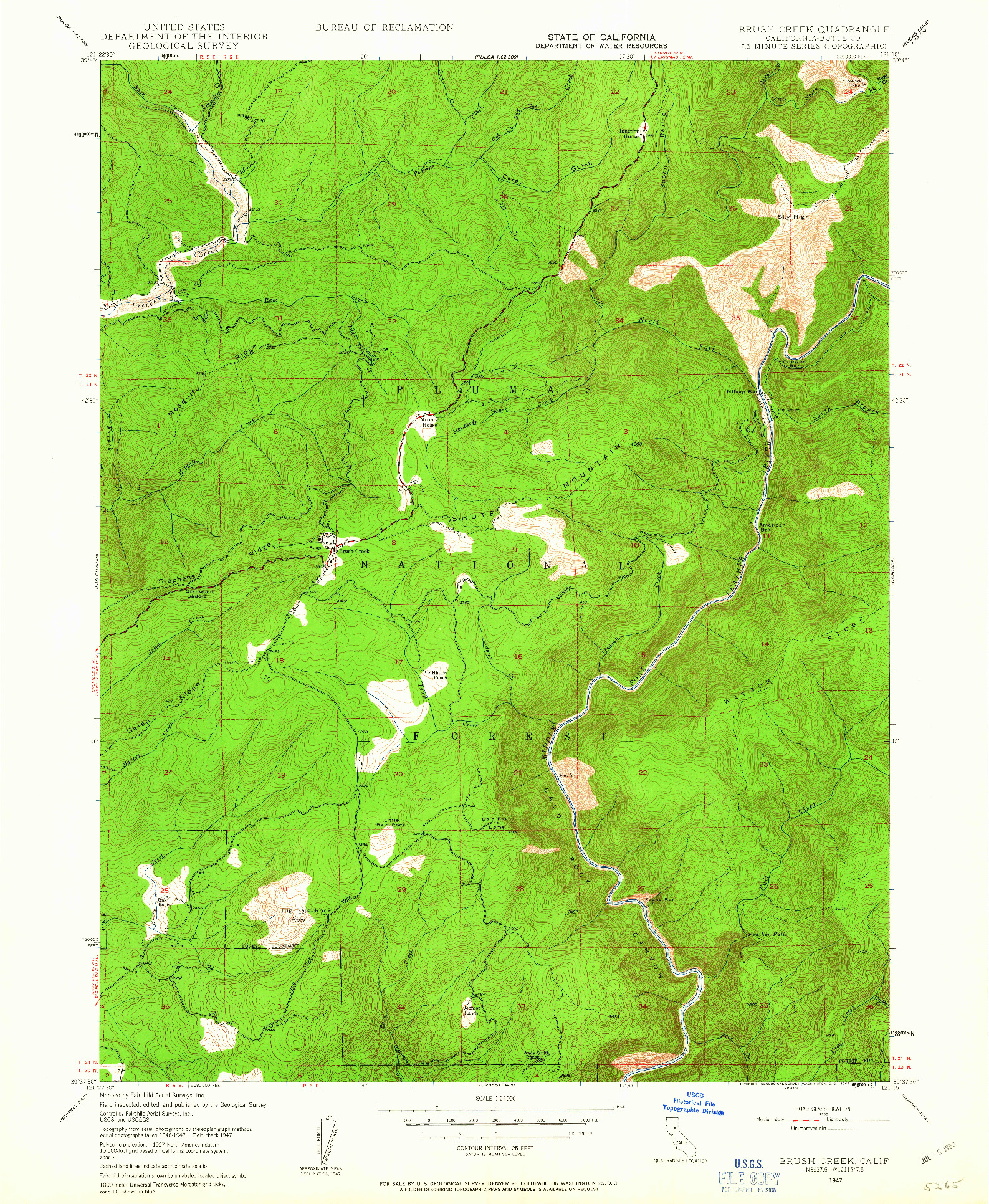 USGS 1:24000-SCALE QUADRANGLE FOR BRUSH CREEK, CA 1947