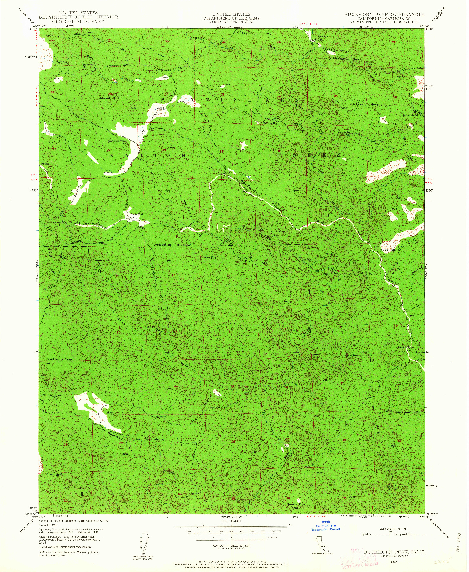 USGS 1:24000-SCALE QUADRANGLE FOR BUCKHORN PEAK, CA 1947