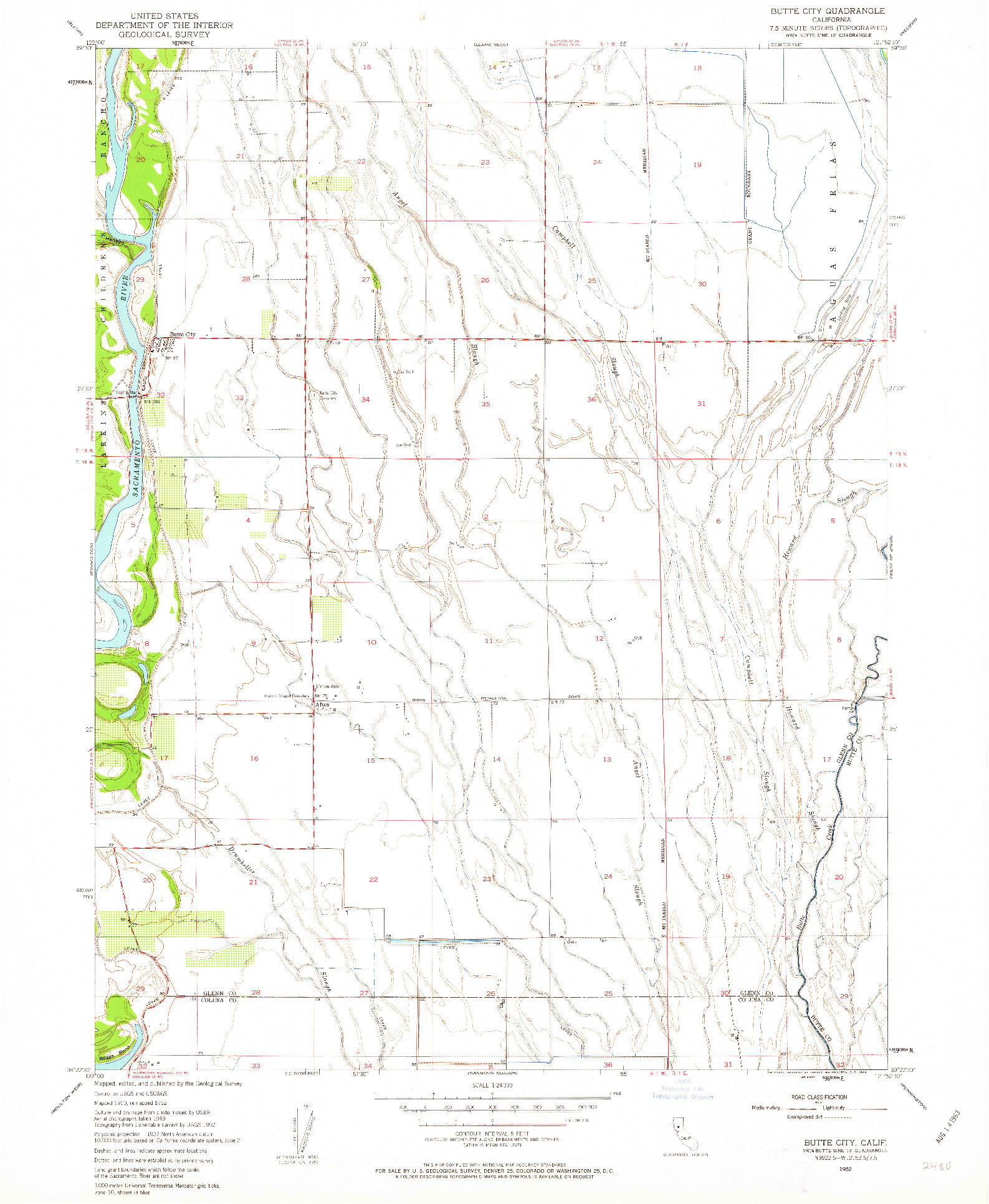 USGS 1:24000-SCALE QUADRANGLE FOR BUTTE CITY, CA 1952