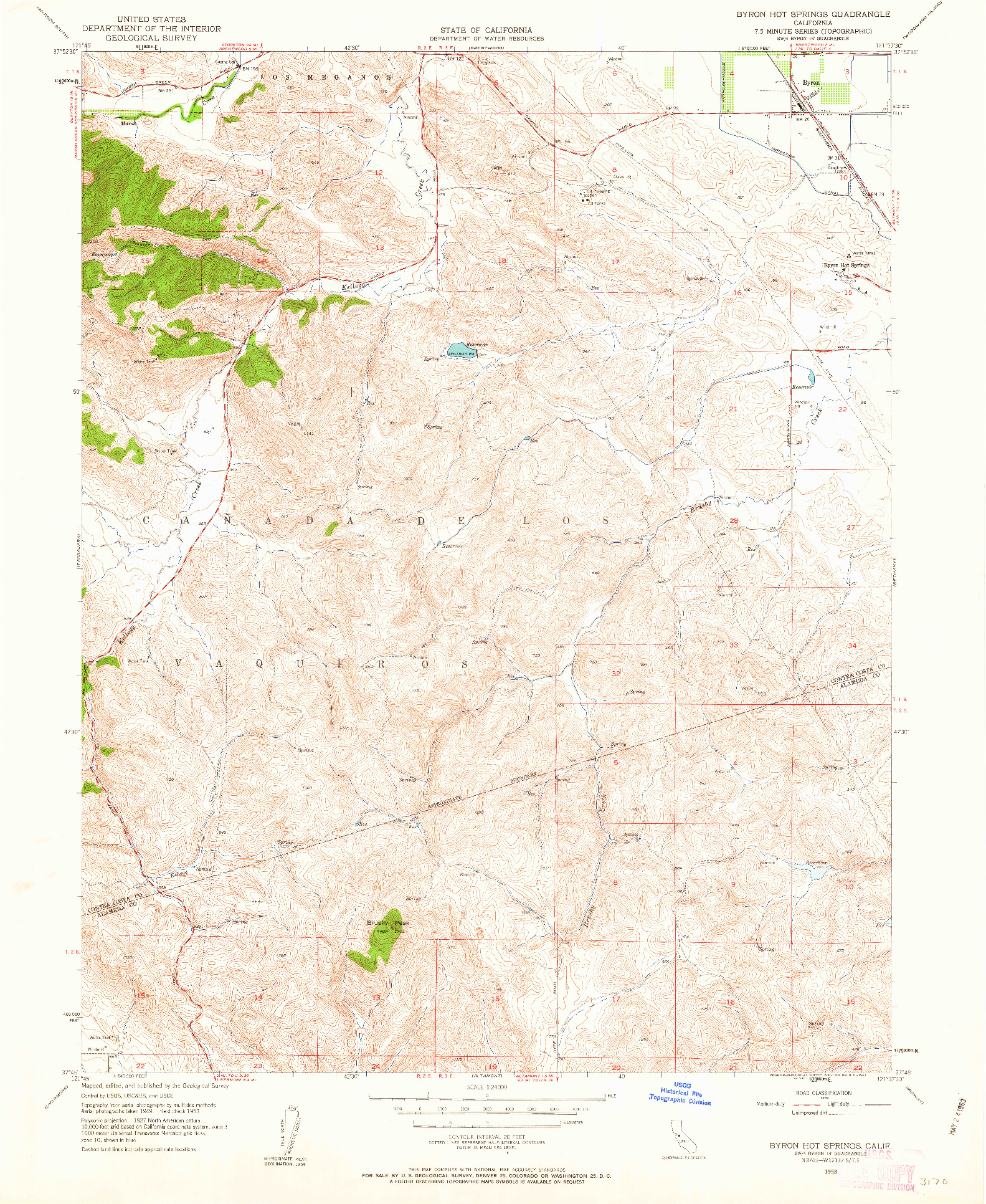 USGS 1:24000-SCALE QUADRANGLE FOR BYRON HOT SPRINGS, CA 1953