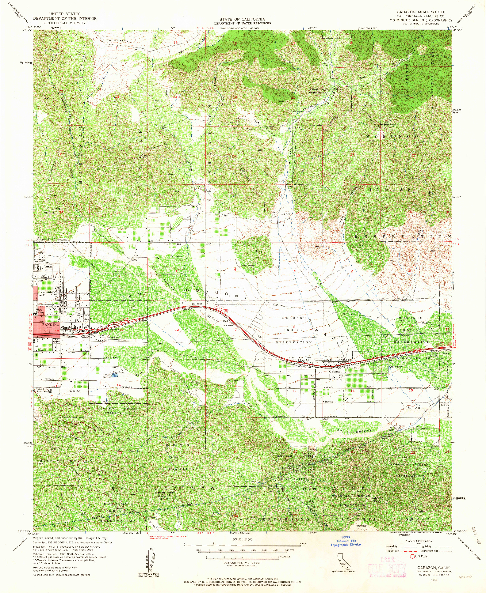 USGS 1:24000-SCALE QUADRANGLE FOR CABAZON, CA 1956