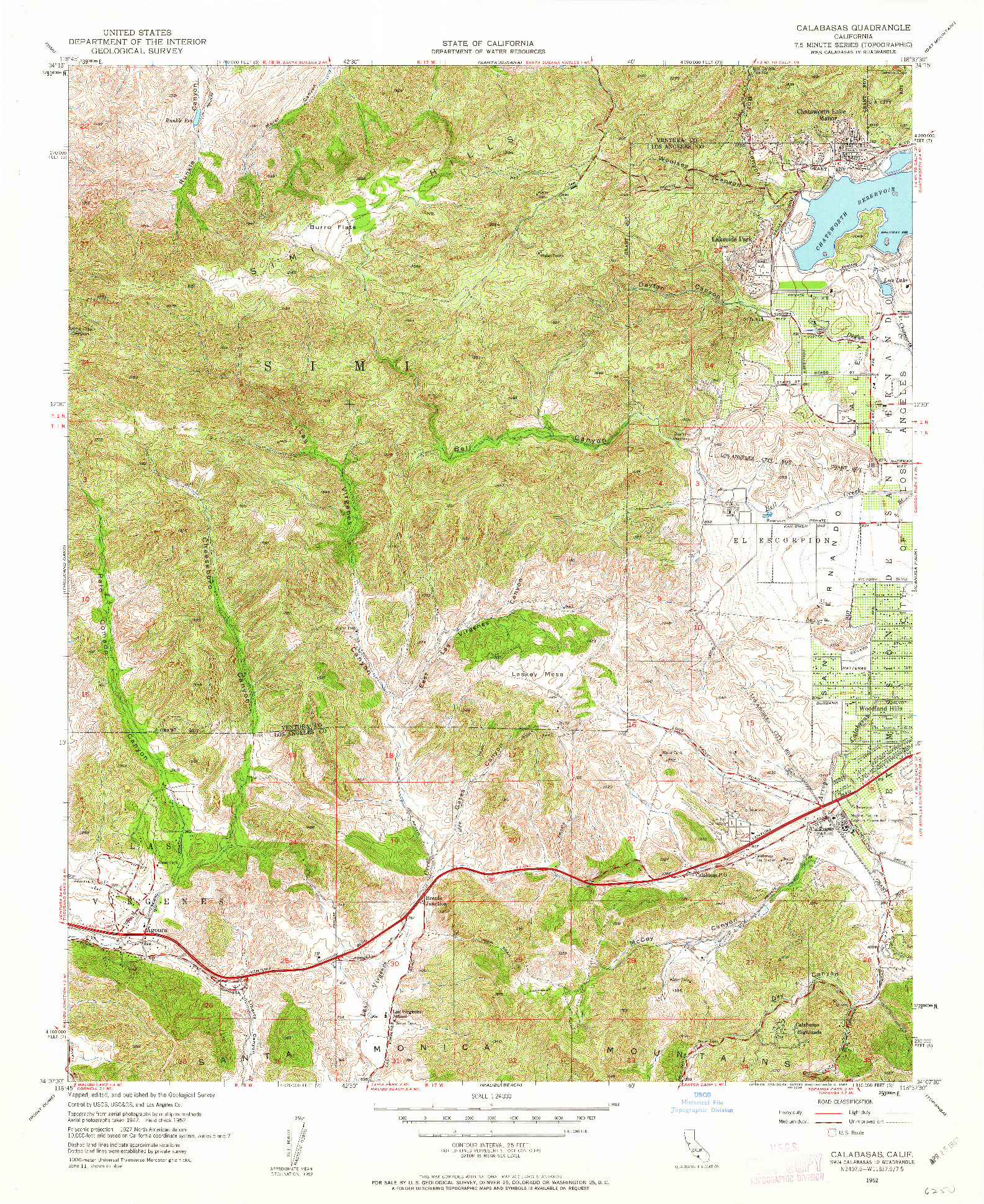 USGS 1:24000-SCALE QUADRANGLE FOR CALABASAS, CA 1952