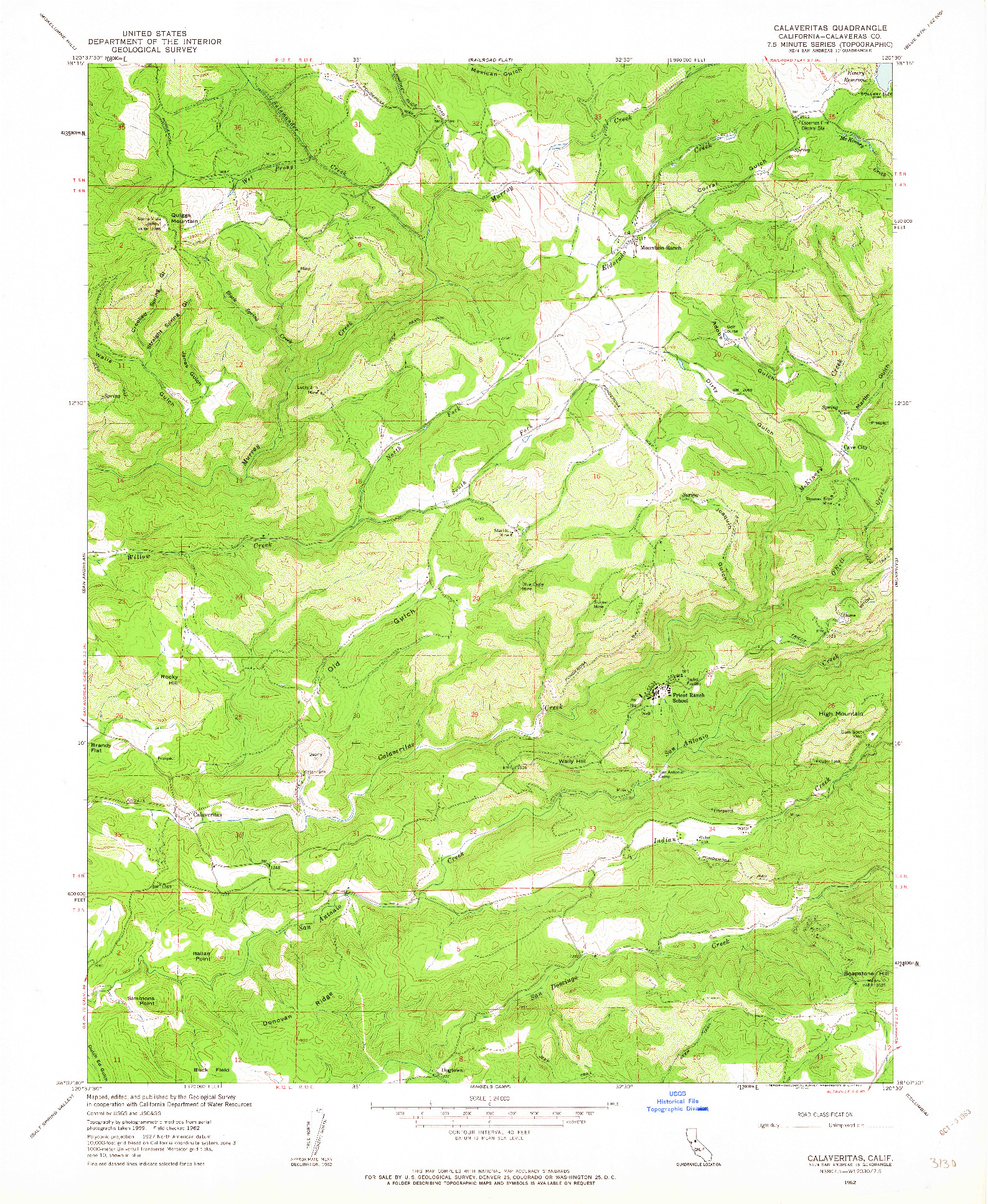 USGS 1:24000-SCALE QUADRANGLE FOR CALAVERITAS, CA 1962